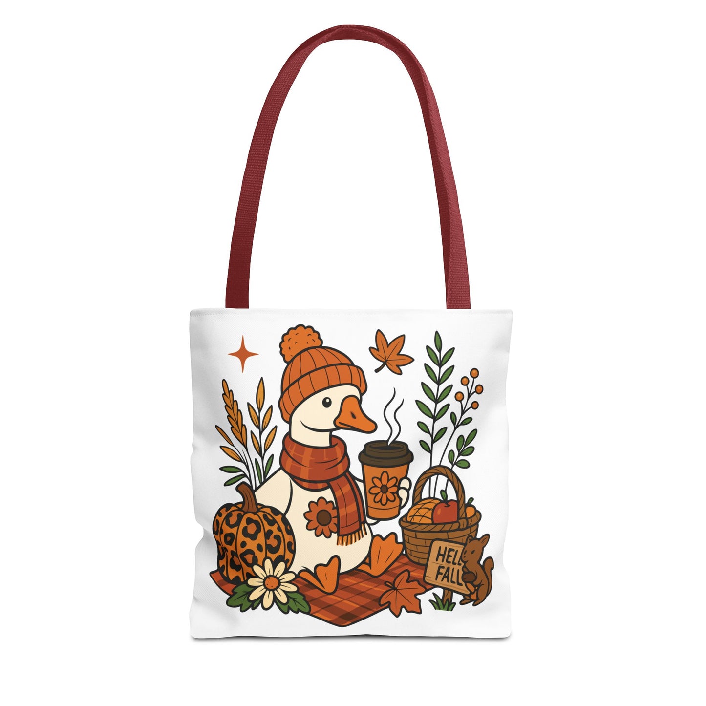 🧣 Hello Fall Cozy Duck Tote Bag – A Quirky Autumn Hug in a Bag 🍂🦆