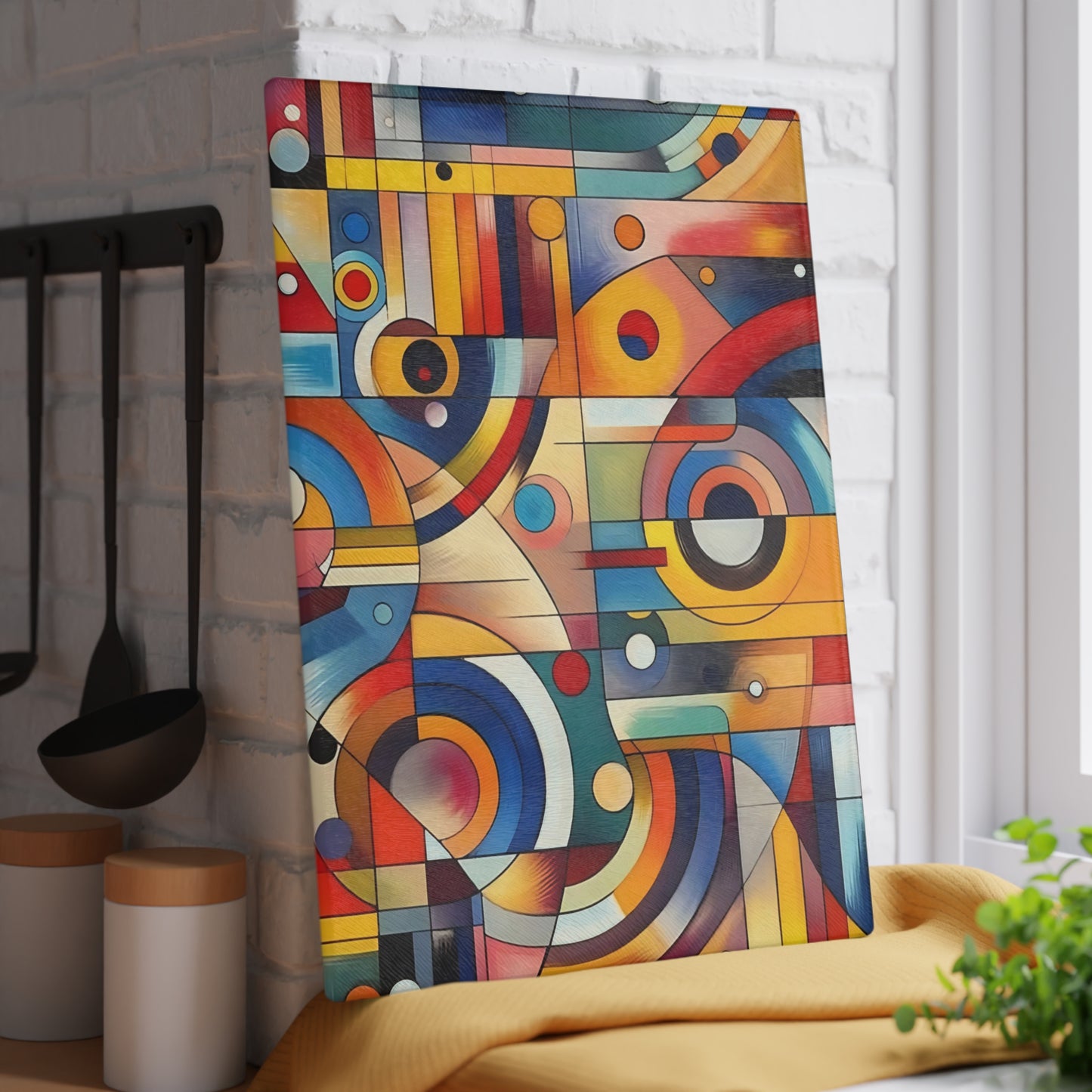 Tabla de cortar - Diseño abstracto multicolor, tabla de cortar de vidrio templado, tabla para charcutería, tabla de cortar, regalo de inauguración de la casa, tabla de cortar personalizada, rústica