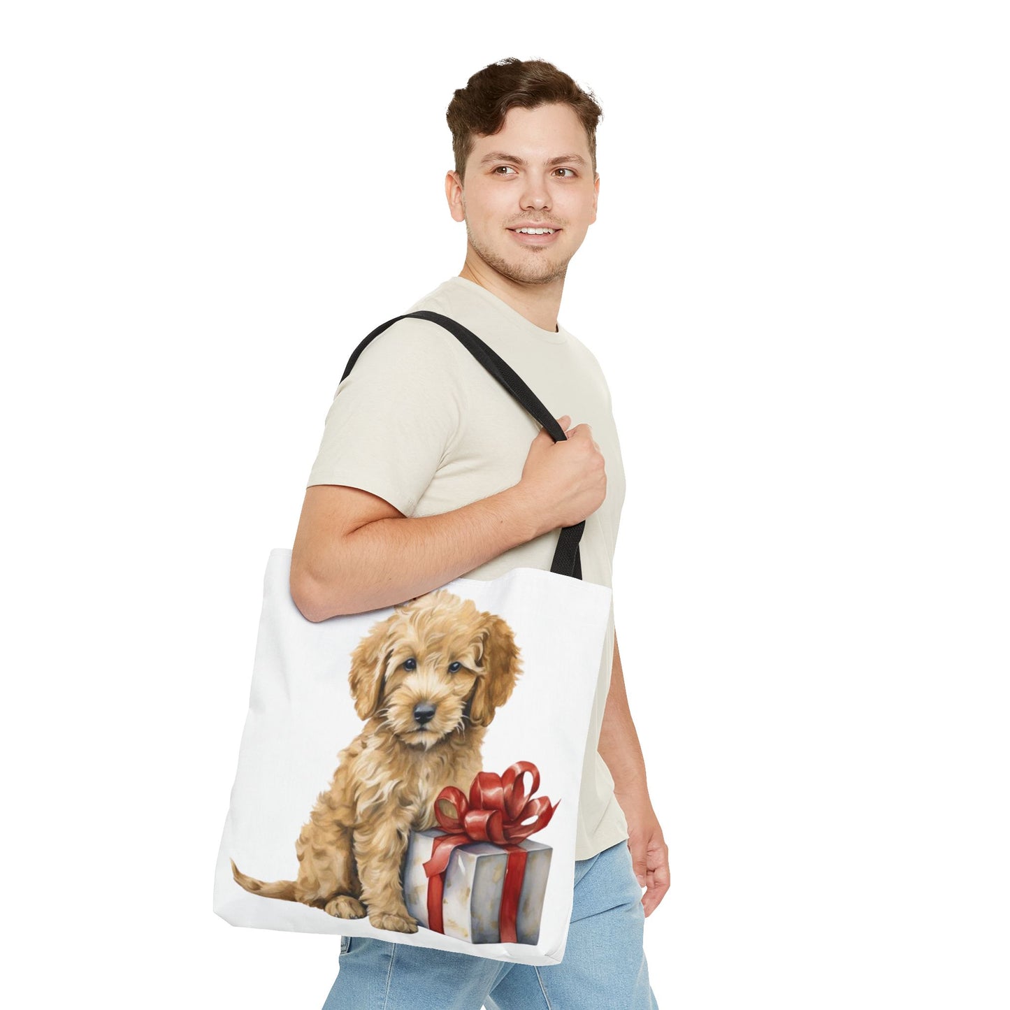 🎁 Goldendoodle Puppy Tote Bag – Sweet & Snuggly Holiday Charm for Dog Lovers 🐶