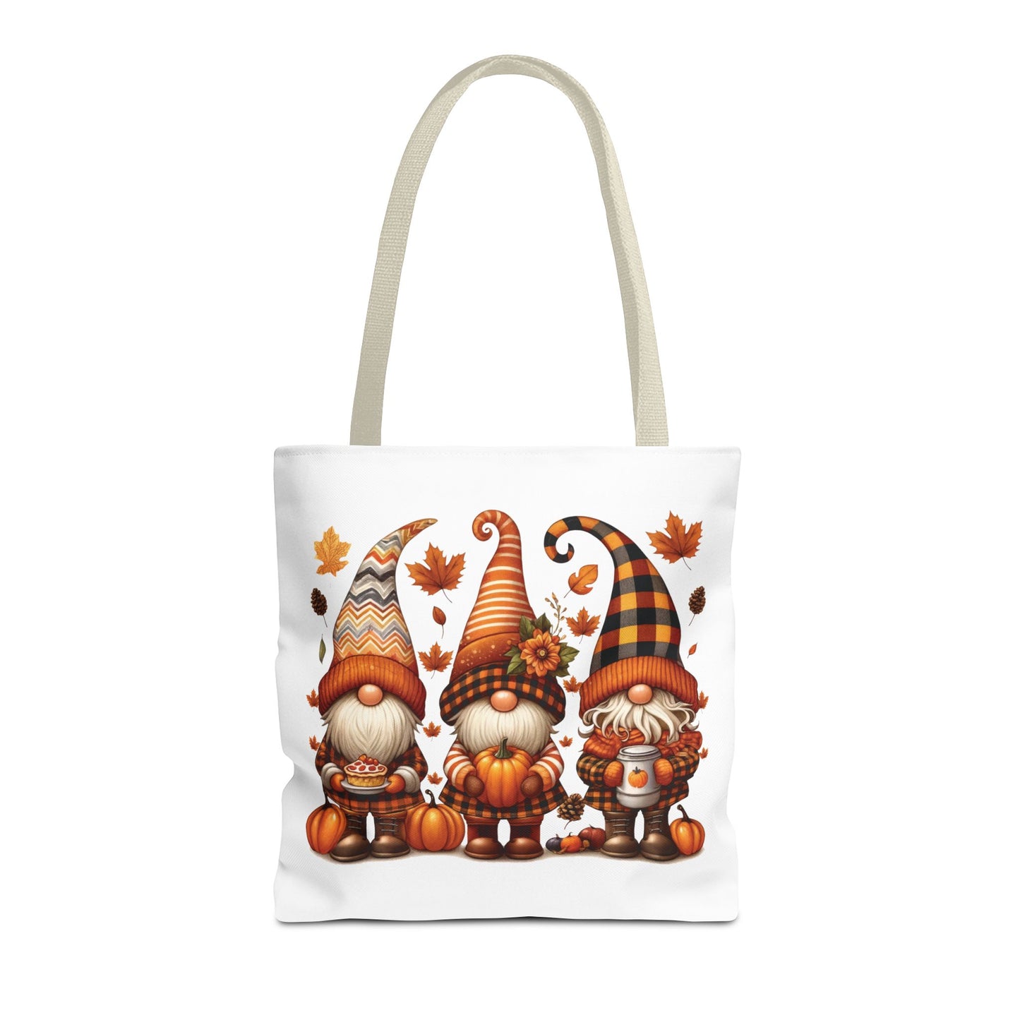 🍁 Autumn Gnome Trio Tote Bag – Cozy Fall Charm with Pumpkin Spice Magic
