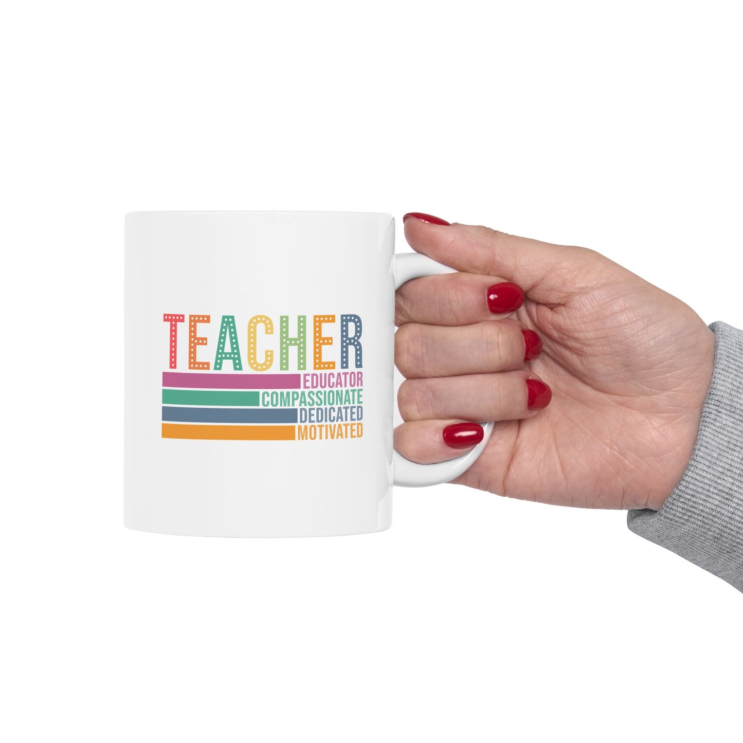 🍎 Motivated Teacher Mug – Educator, Compassionate, and Proud 💛📚