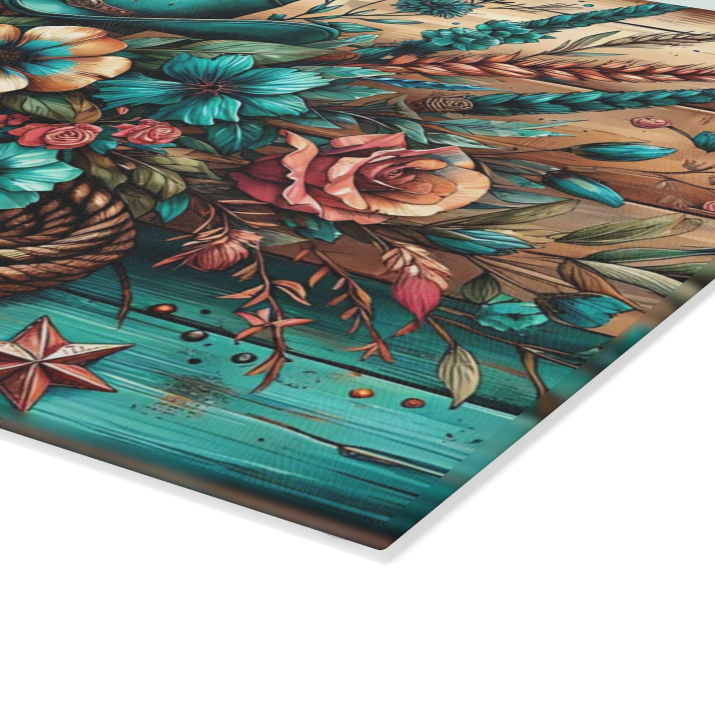 🤠 Western Cowboy Hat, Rope & Floral Rustic Cutting Board – Country Charm Kitchen Décor