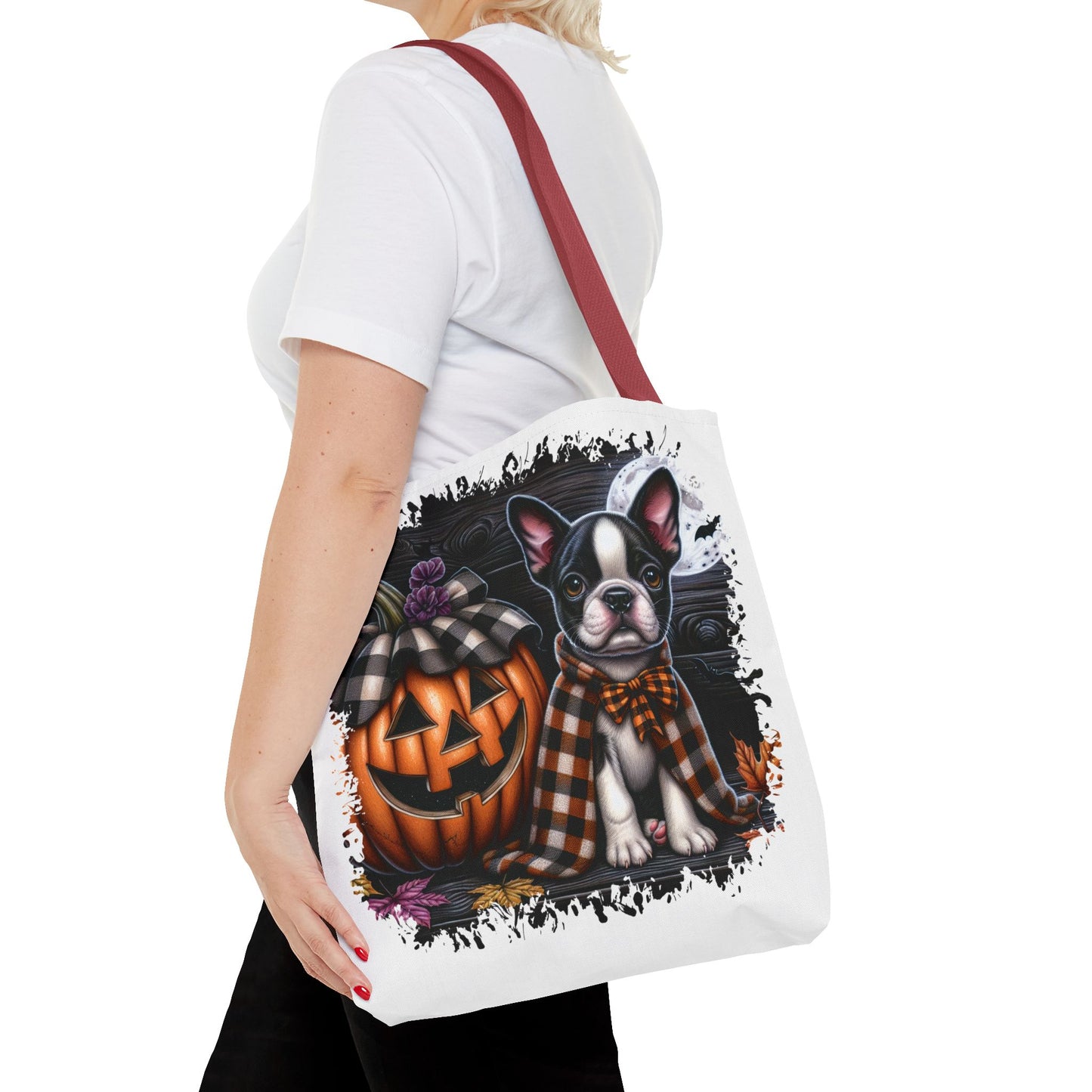 🎃 Boston Terrier Halloween Tote Bag – Spooky Cute with Plaid Style 🐾🖤👜