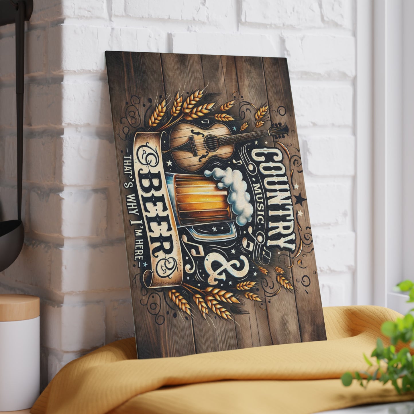 🍺🎸 Country Music & Beer Cutting Board – Rustic Pub Vibes for Kitchen & Bar 🌾🎶