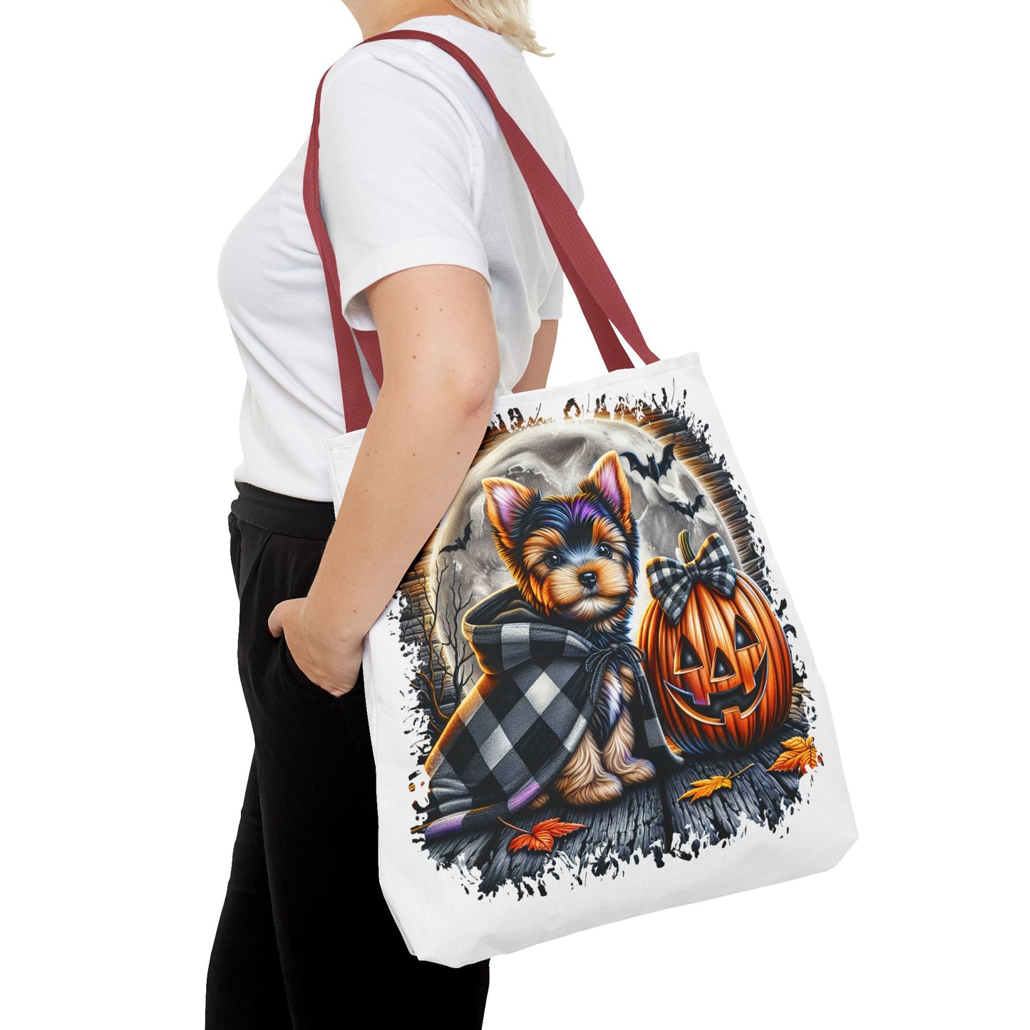 ๐ Yorkie Halloween Tote Bag โ Spooky Cute & Plaid Perfect ๐พ๐ค๐