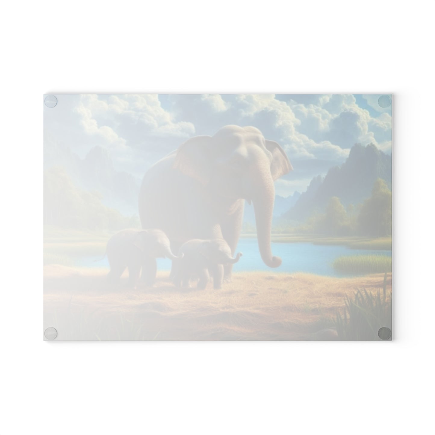 🐘🌿 Elephant Family Glass Cutting Board – Serene Nature Elegance for Your Kitchen 🌊