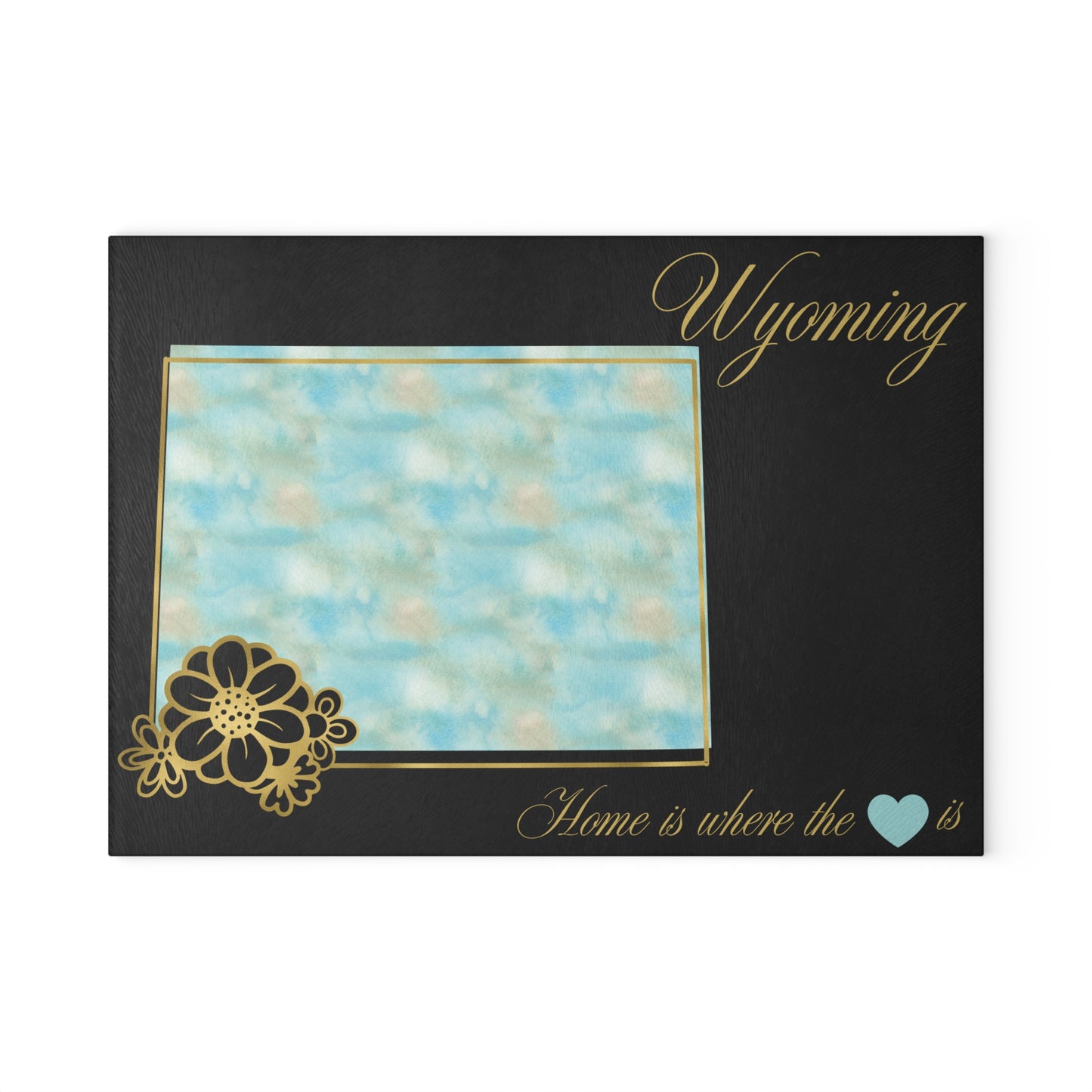 🌿 Wyoming Floral State Cutting Board – Sky Blue Serenity Meets Rustic Gold 🌿