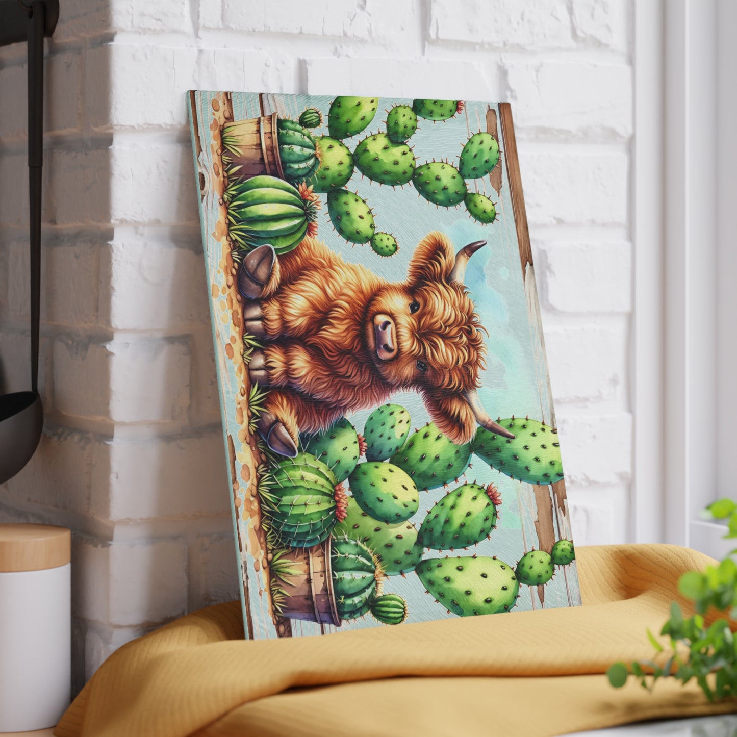 🌵🐮 Highland Cow & Cactus Cutting Board – Rustic Western Charm for Your Kitchen 🤠✨