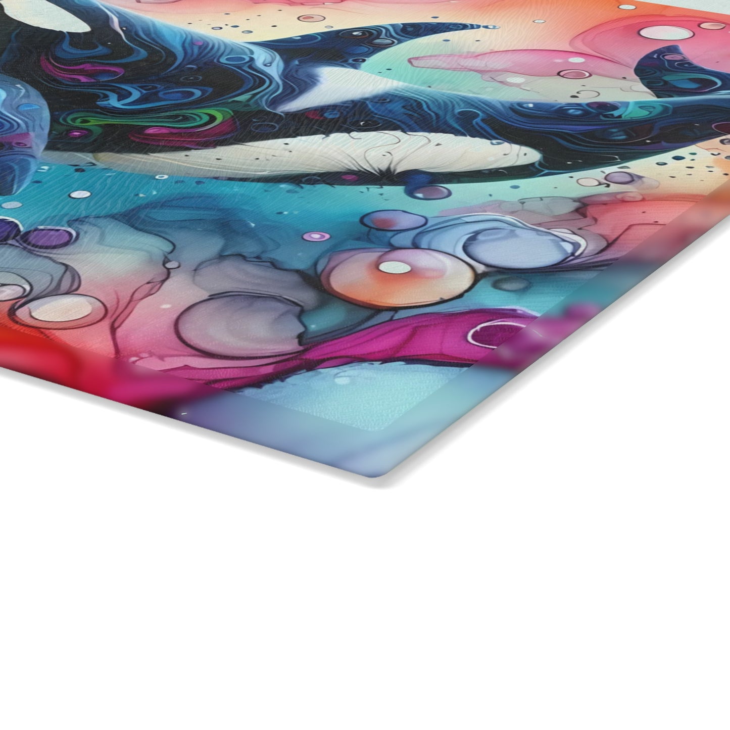 Tabla de cortar de vidrio con orca en acuarela: arte oceánico audaz para cocinas artísticas