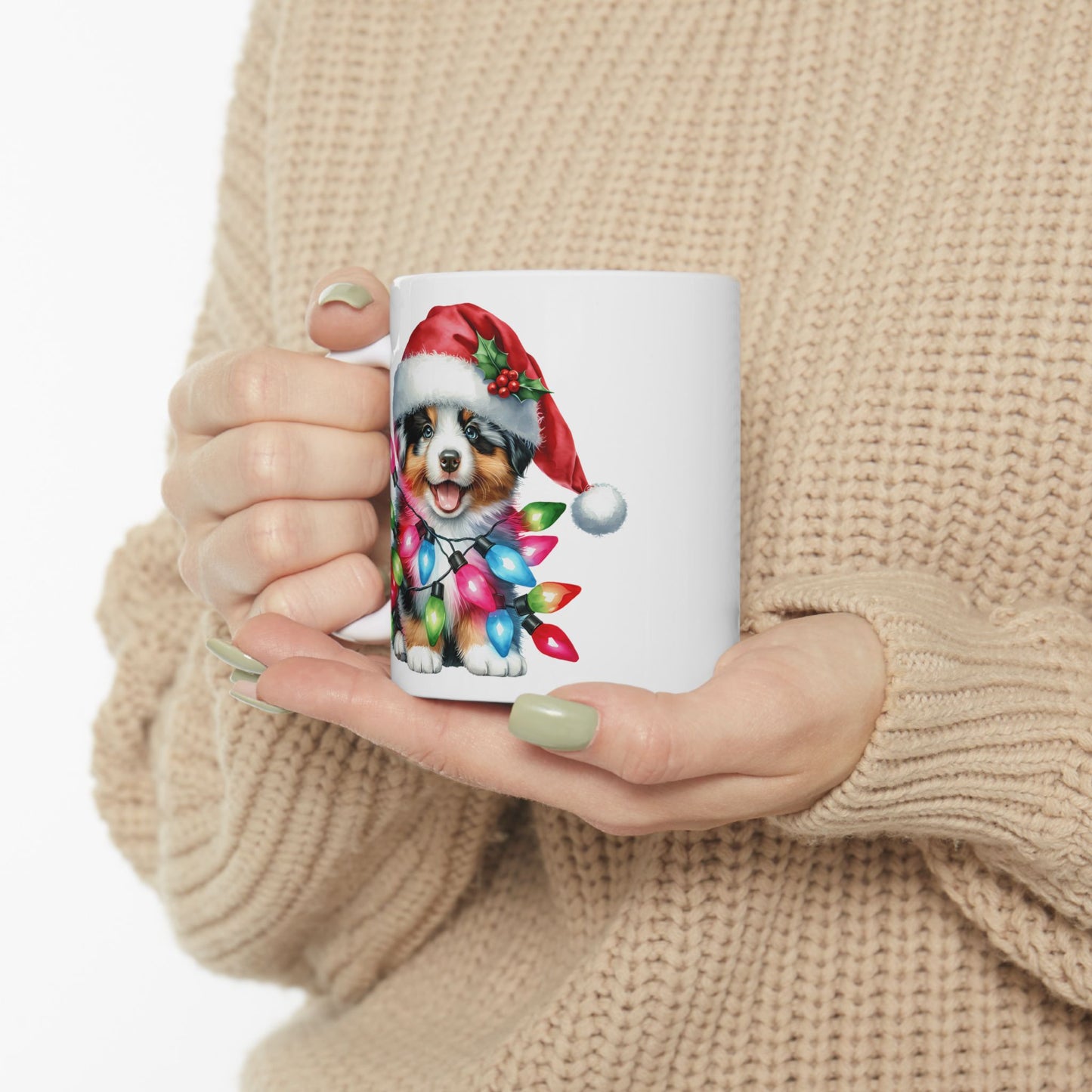 🎅 Australian Shepherd Christmas Mug – Santa Paws with Holiday Sparkle 🌟