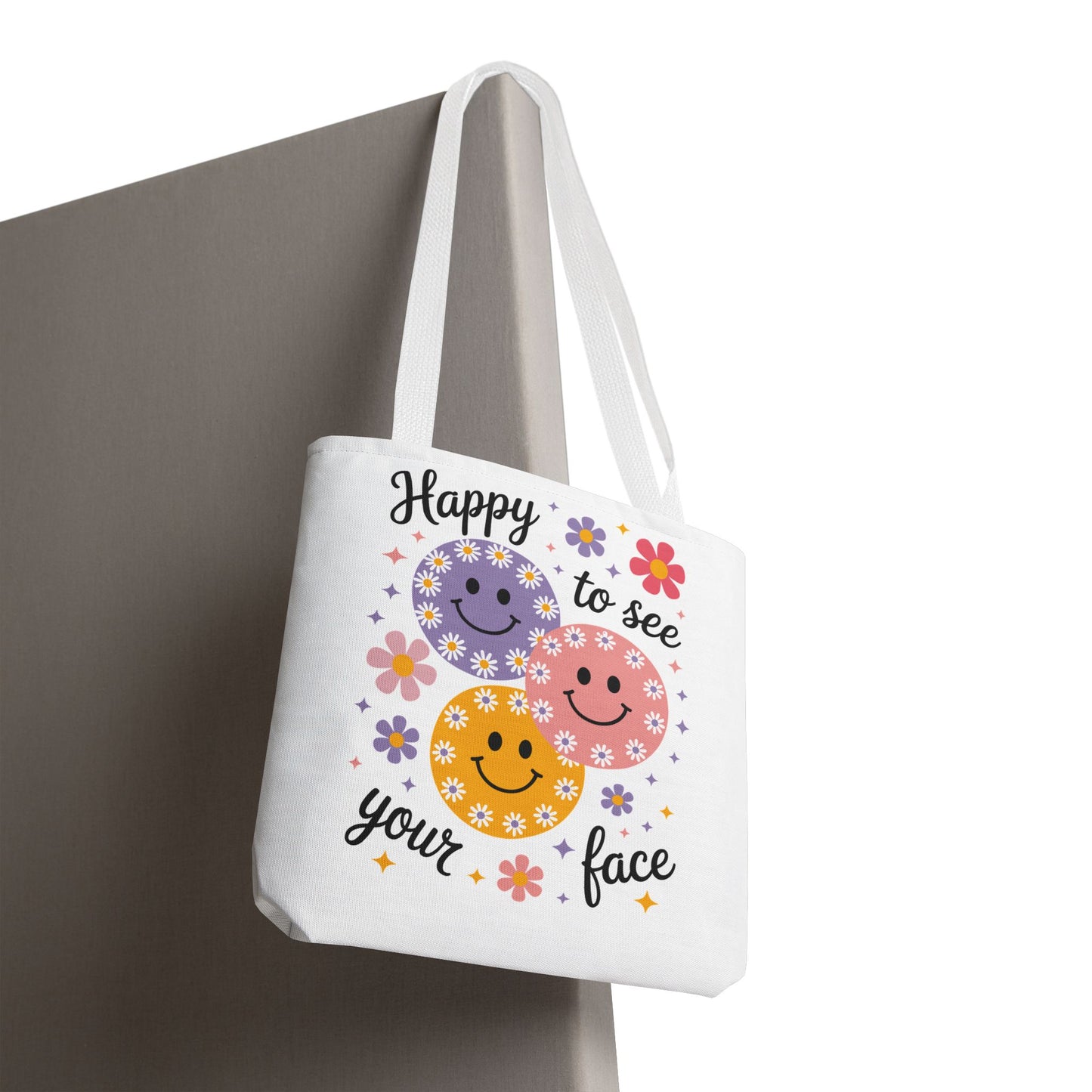 ๐ผ Happy Face Daisy Tote Bag โ Retro Smiles with Floral Charm ๐ธ