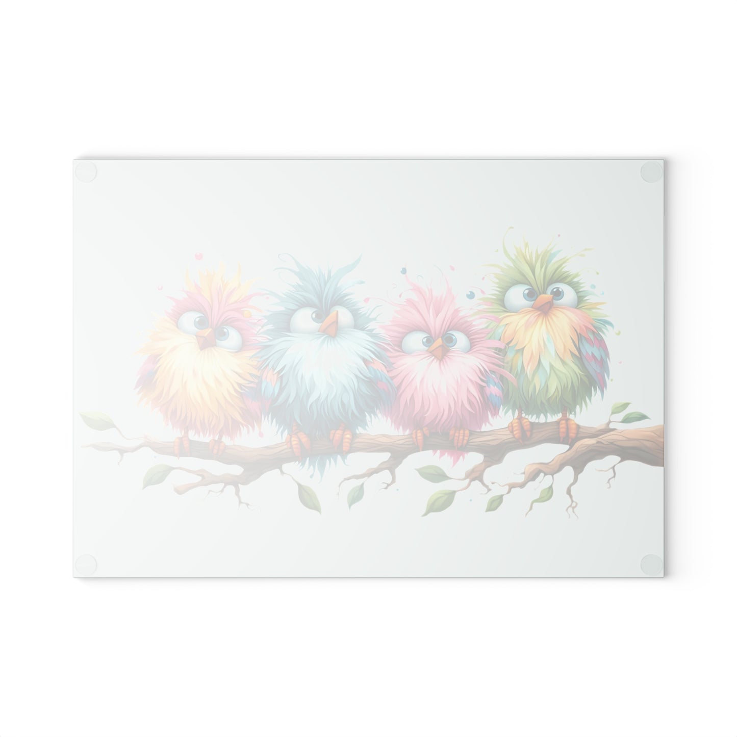 Tabla de cortar - Diseño pastel de pájaros esponjosos - Rosa rosa única en un campo de margaritas, Regalo único, Tabla de cortar de vidrio, Tabla de charcutería, Tabla de cortar personalizada, Flores