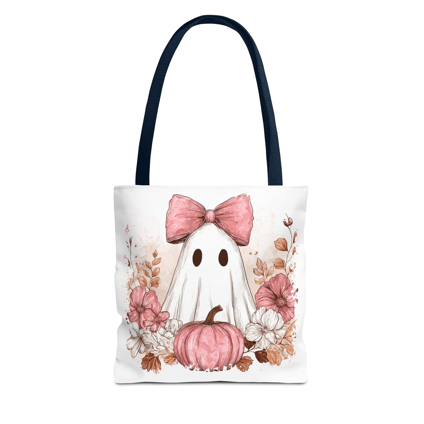 ๐ป Pink Bow Ghost Floral Halloween Tote Bag โ Spooky Cute with Fall Charm ๐๐