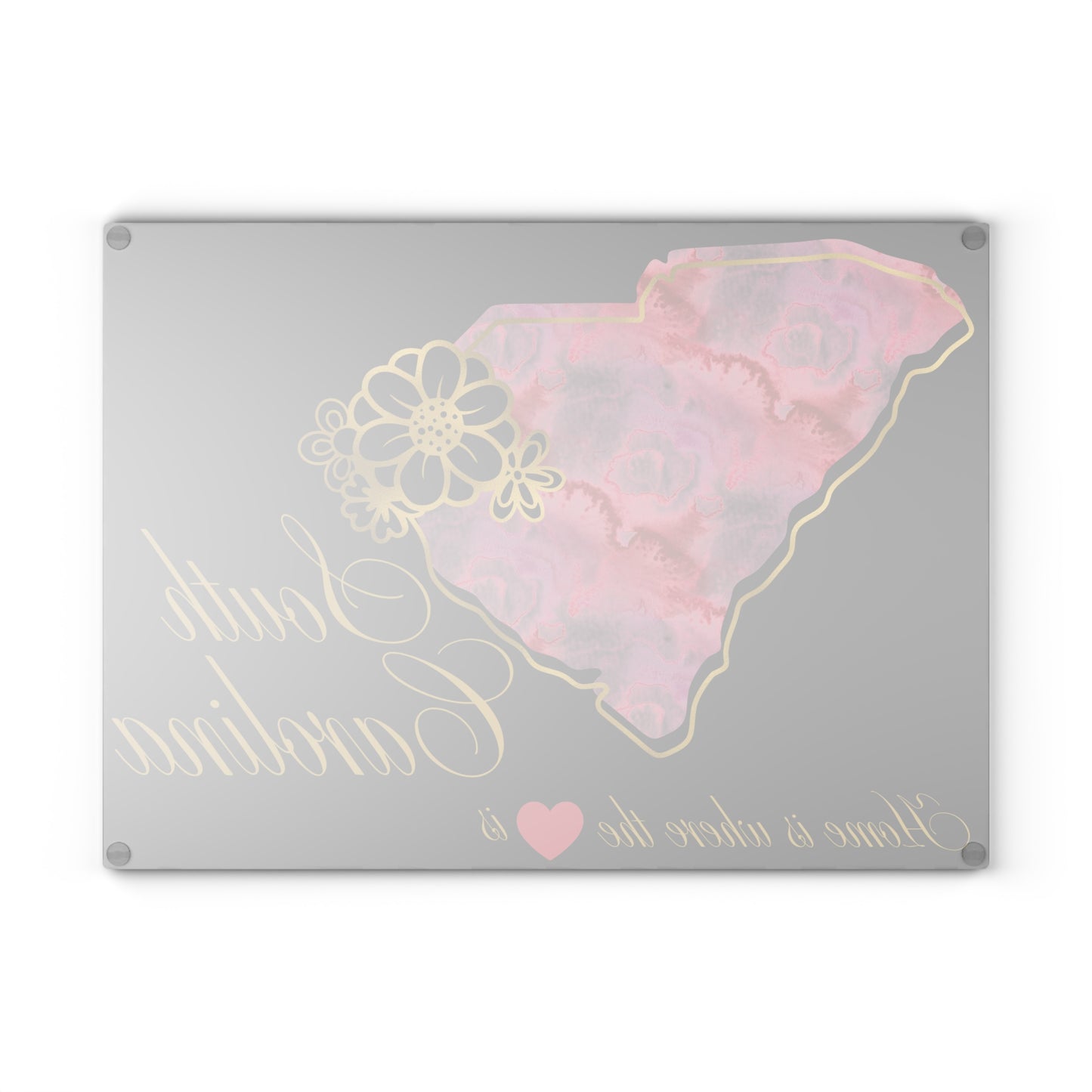 🌺 South Carolina Floral State Cutting Board – Southern Grace in Rose & Gold 🌸