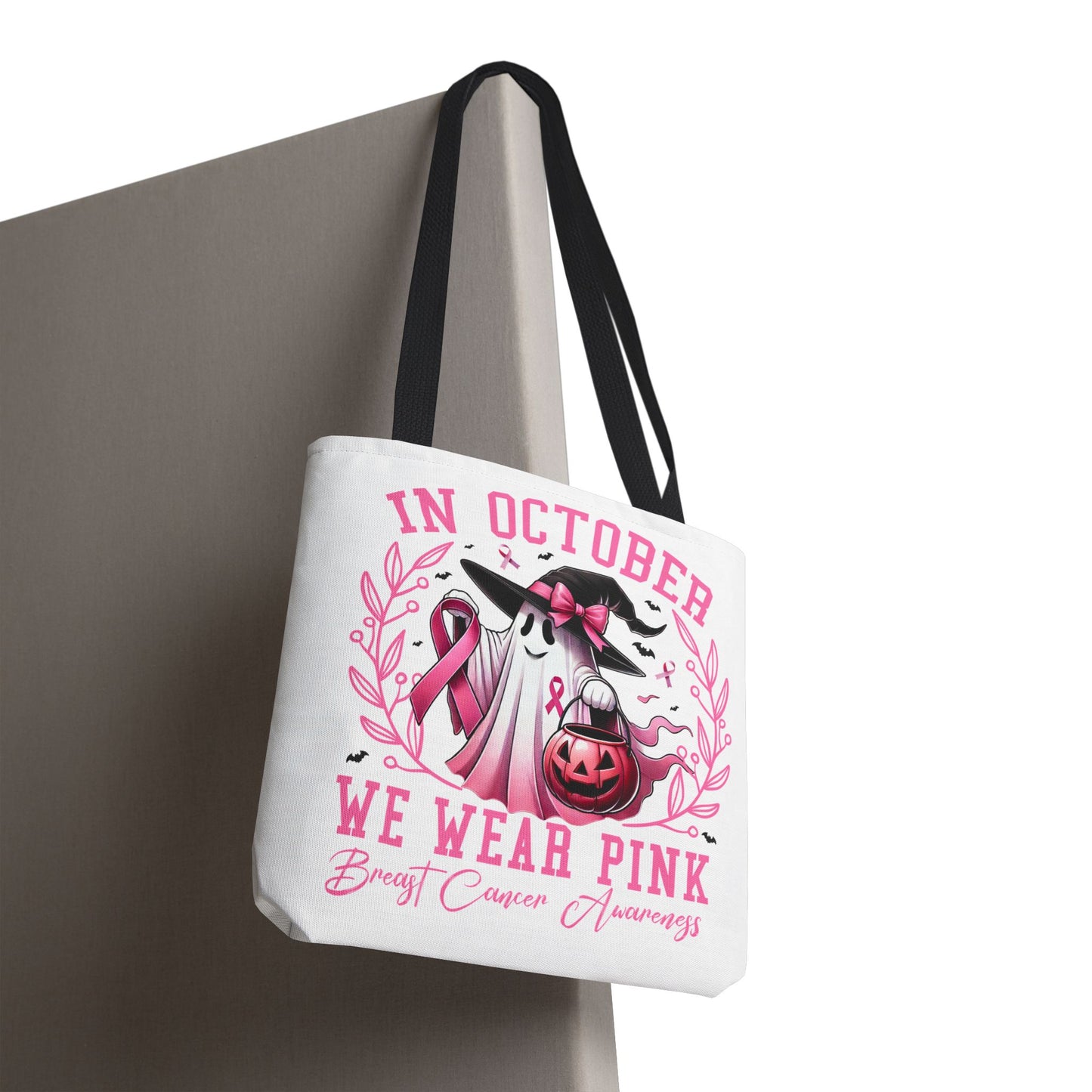 🎀 In October We Wear Pink Tote Bag – Breast Cancer Awareness with Spooky Charm 🎃