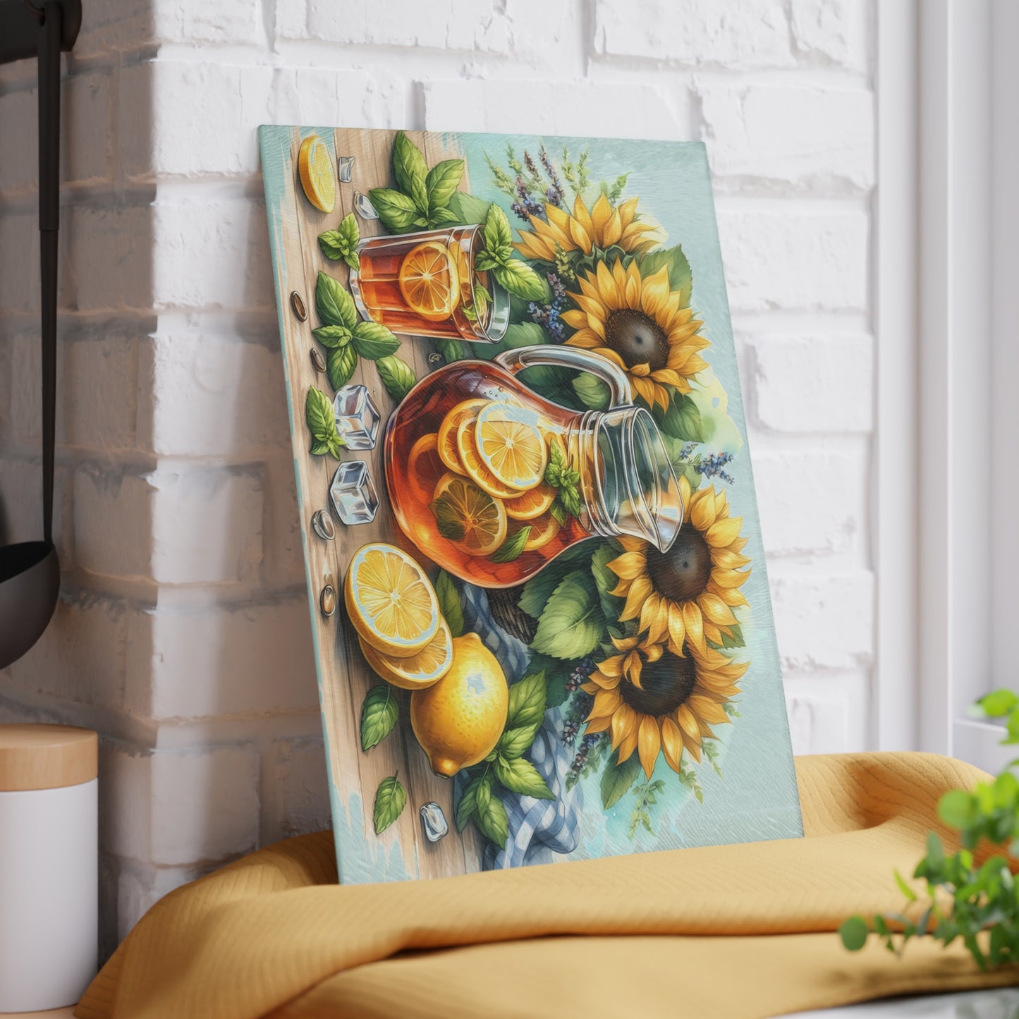🍋 Sunflower Citrus Tea Cutting Board – Fresh Summer Flavor for Your Kitchen