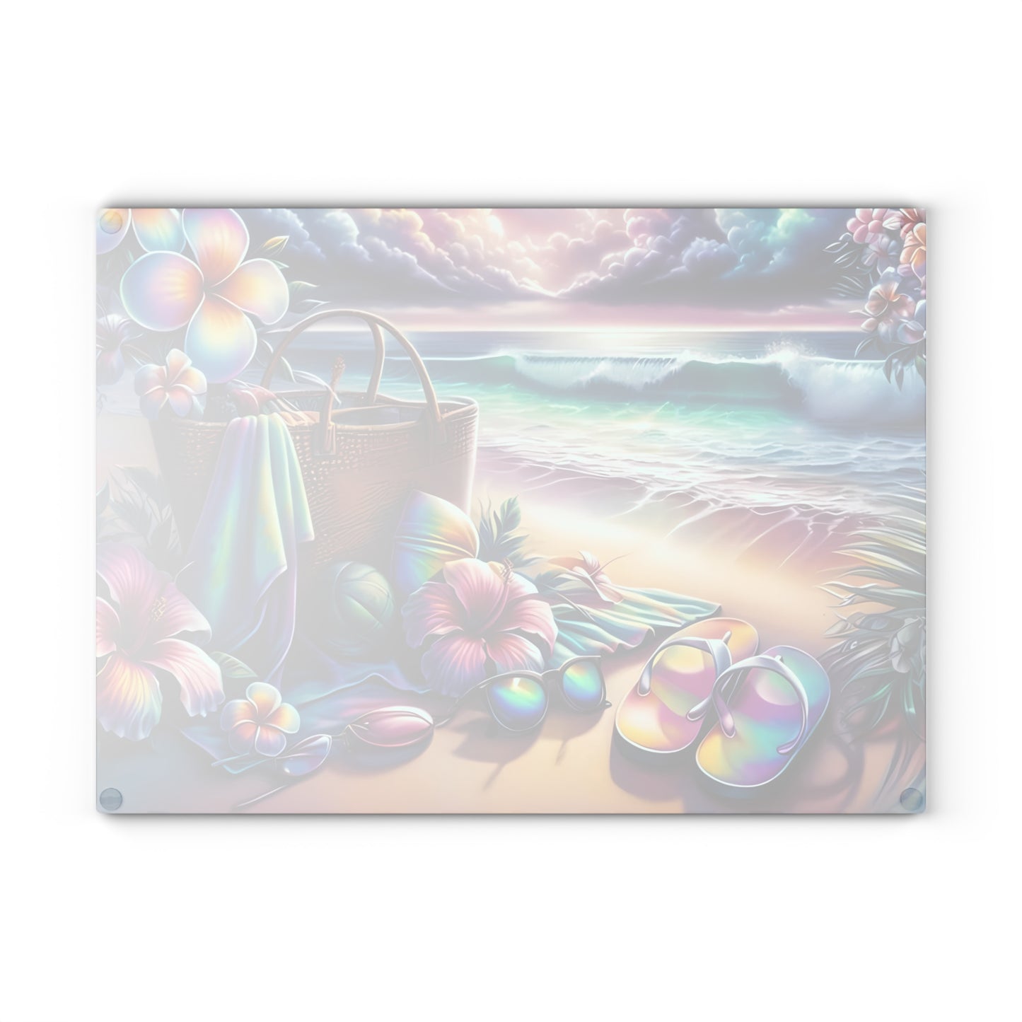 Tabla de cortar de vidrio "Día de Playa Tropical" - Decoración de cocina con ambiente veraniego, decoración costera, arte oceánico, regalo playero, tabla de cortar de vidrio, decoración de cocina tropical, aspecto pintado a mano, escena playera