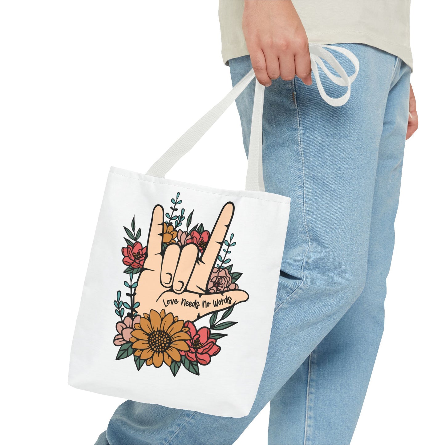 Bolsa de tela con gesto de "Te amo" en ASL (siglas en inglés)