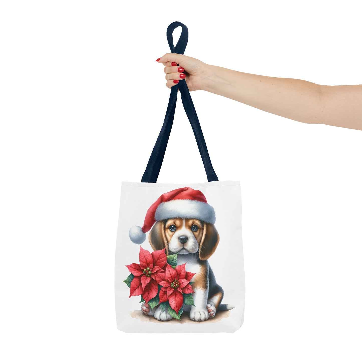 🐶 Beagle Puppy & Poinsettia Christmas Tote Bag – Sweet Holiday Charm in Every Step 🎄