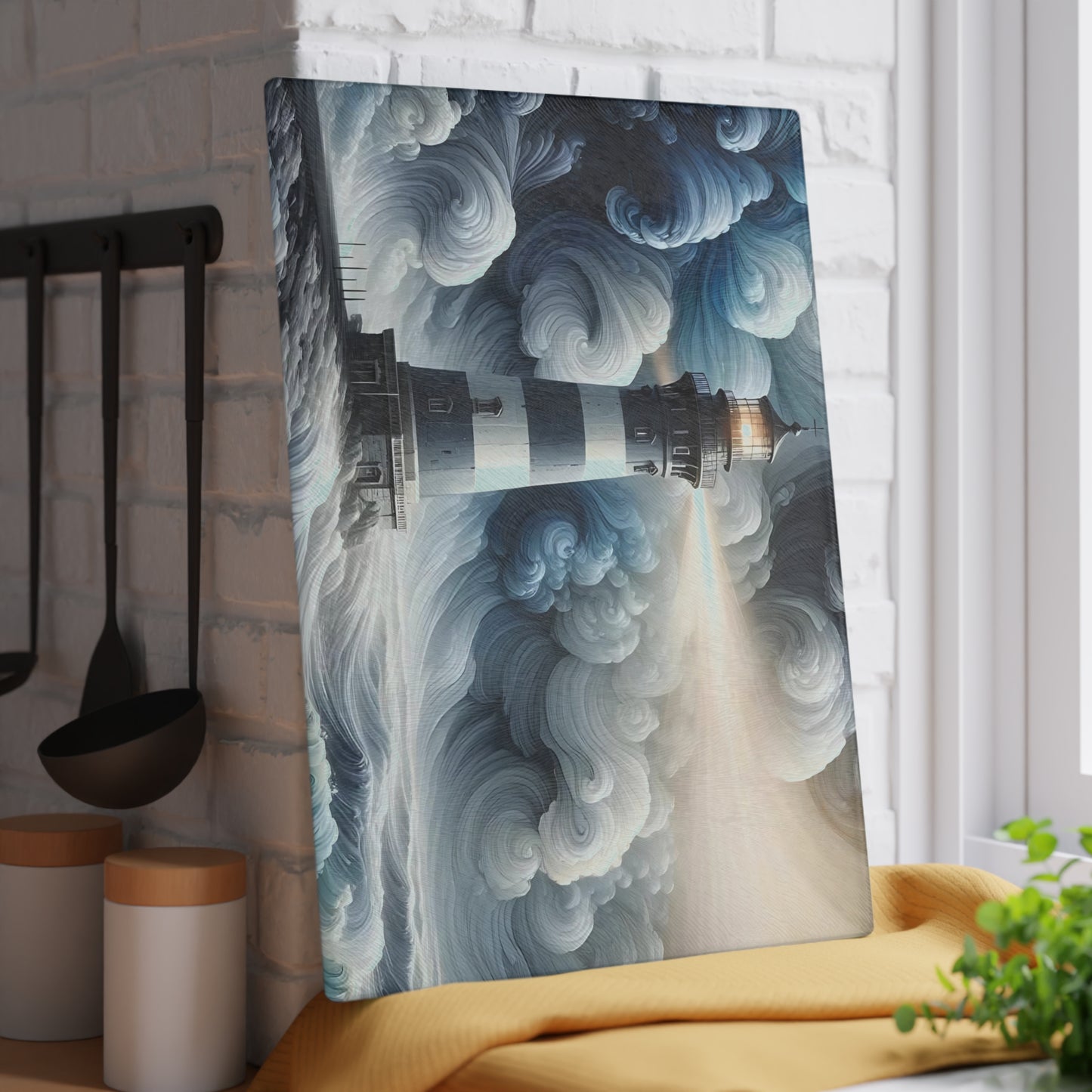 Tabla de cortar con diseño de faro, tabla de charcutería, tabla de cortar única, tabla de cortar de vidrio templado, regalo de inauguración de la casa, tabla de cortar personalizada