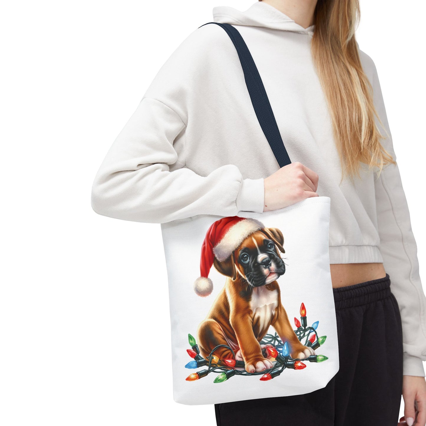 👜 Boxer Christmas Lights Tote Bag – Festive Charm for Dog Lovers 🎄