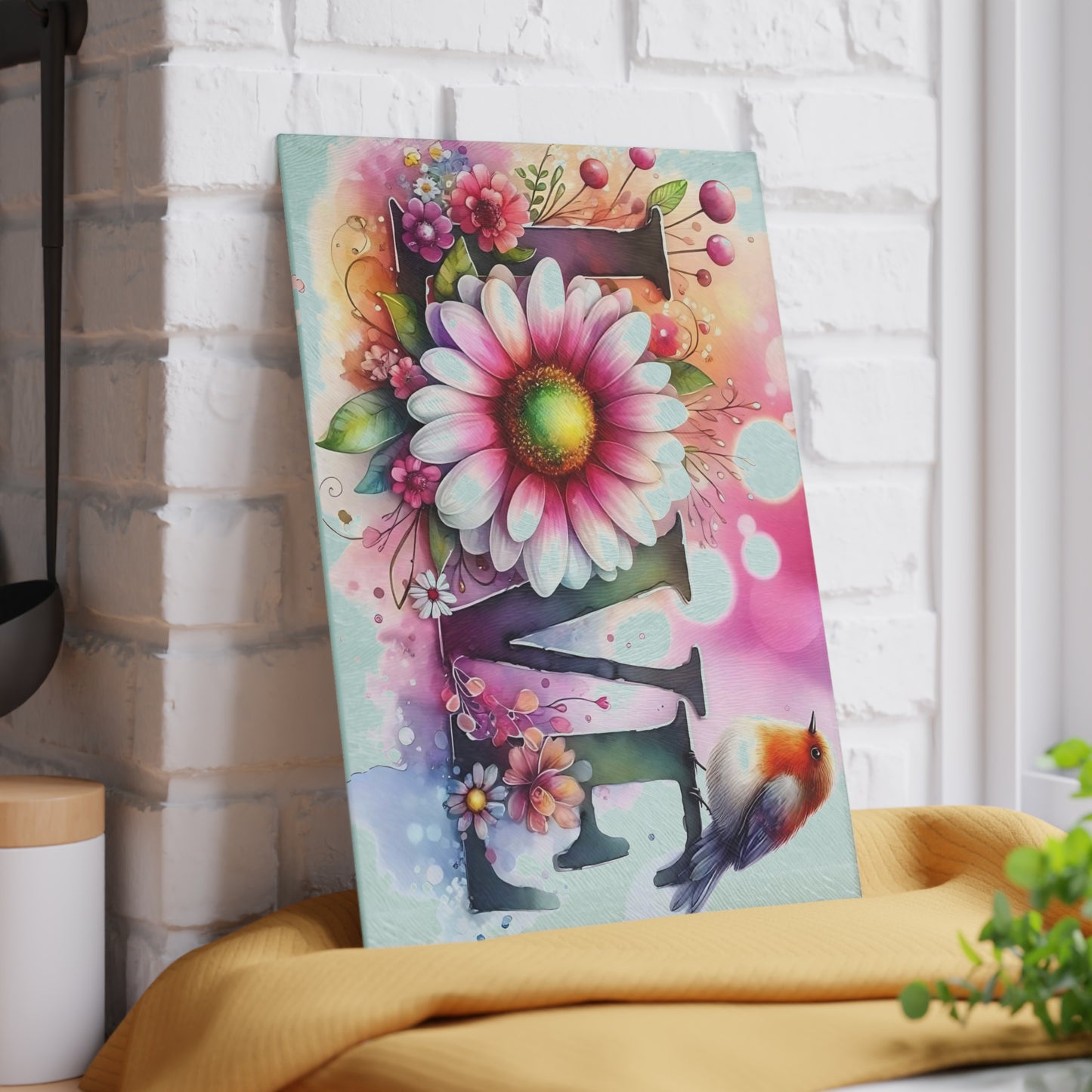 Tabla de cortar, diseño de amor con pájaros y girasoles, decoración de cocina, bandeja de vidrio para servir, regalo de inauguración de la casa, utensilio de cocina