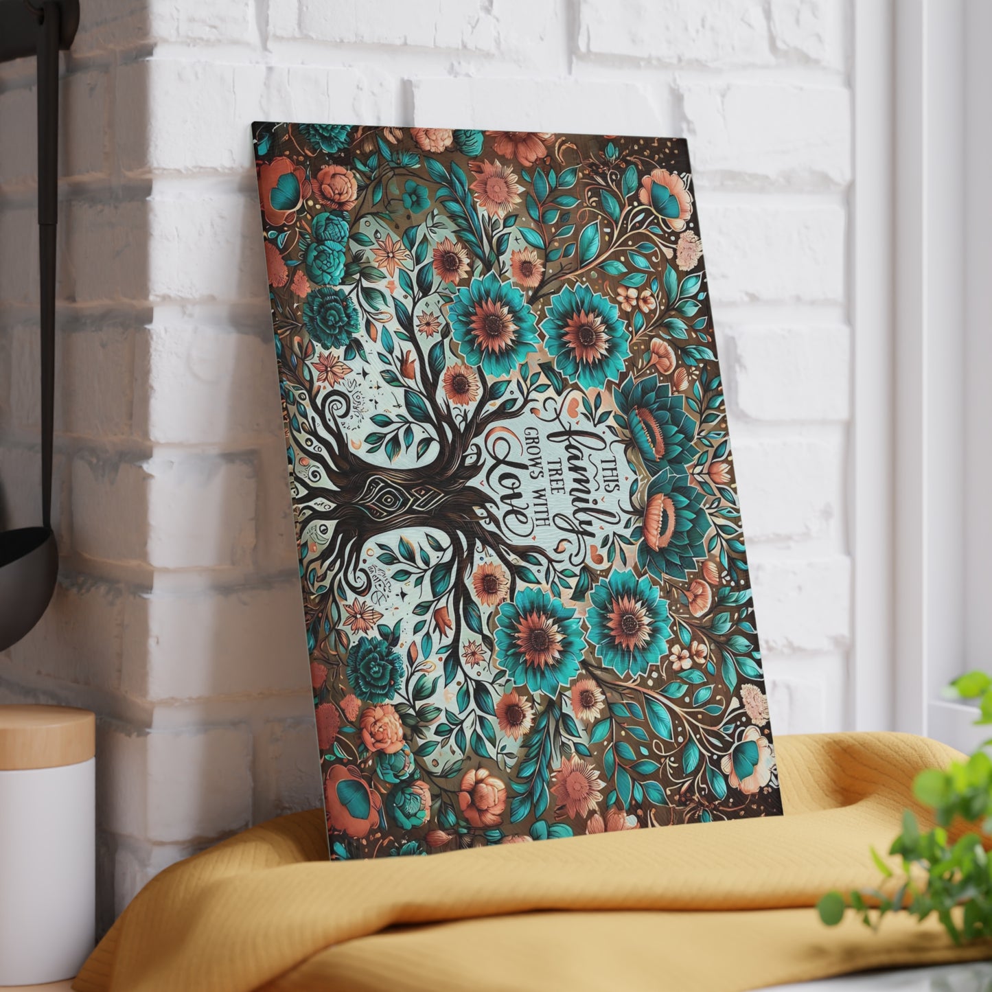 🌳💙 “This Family Tree Grows With Love” Floral Cutting Board – Farmhouse Rustic Kitchen Décor 🌸✨