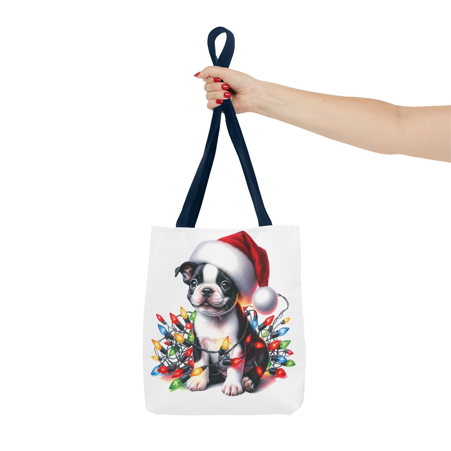 👜 Boston Terrier Christmas Lights Tote Bag – Holiday Sparkle Meets Puppy Love 🎄