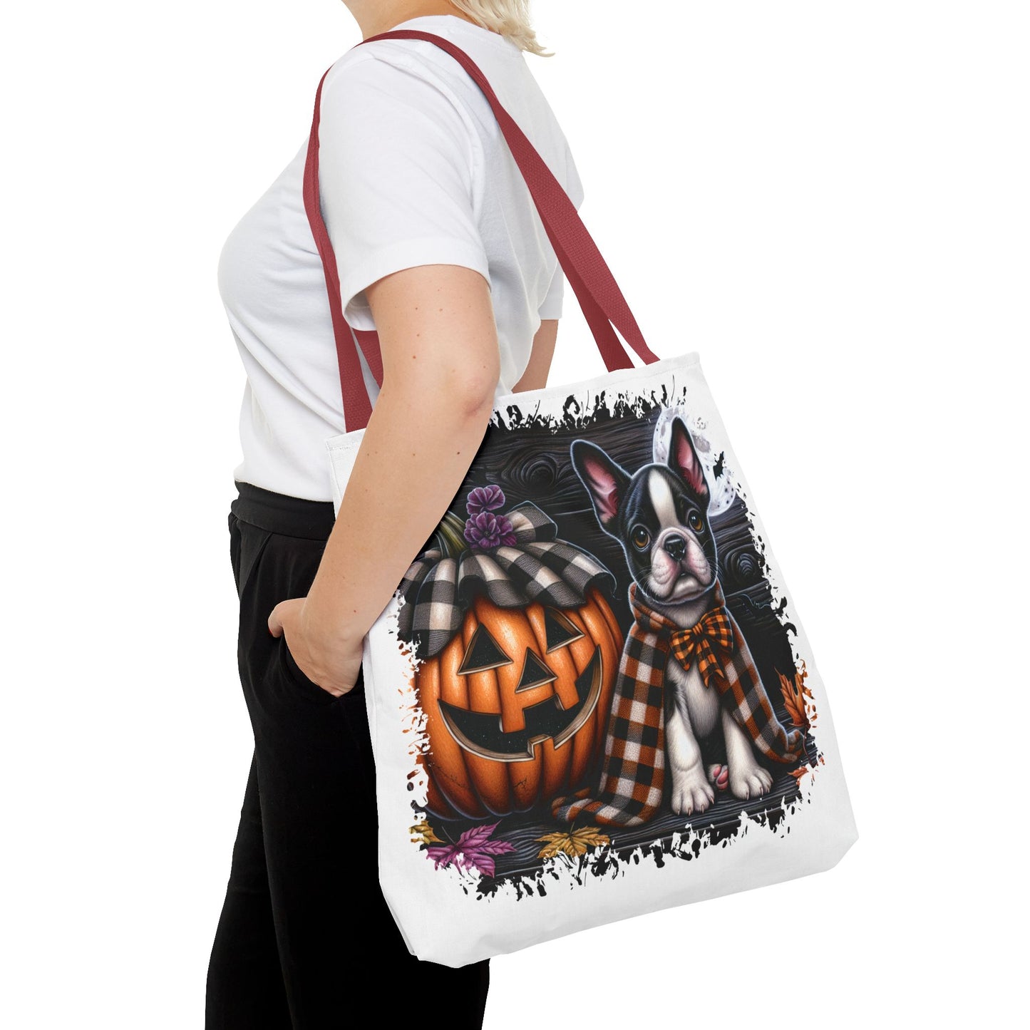 🎃 Boston Terrier Halloween Tote Bag – Spooky Cute with Plaid Style 🐾🖤👜