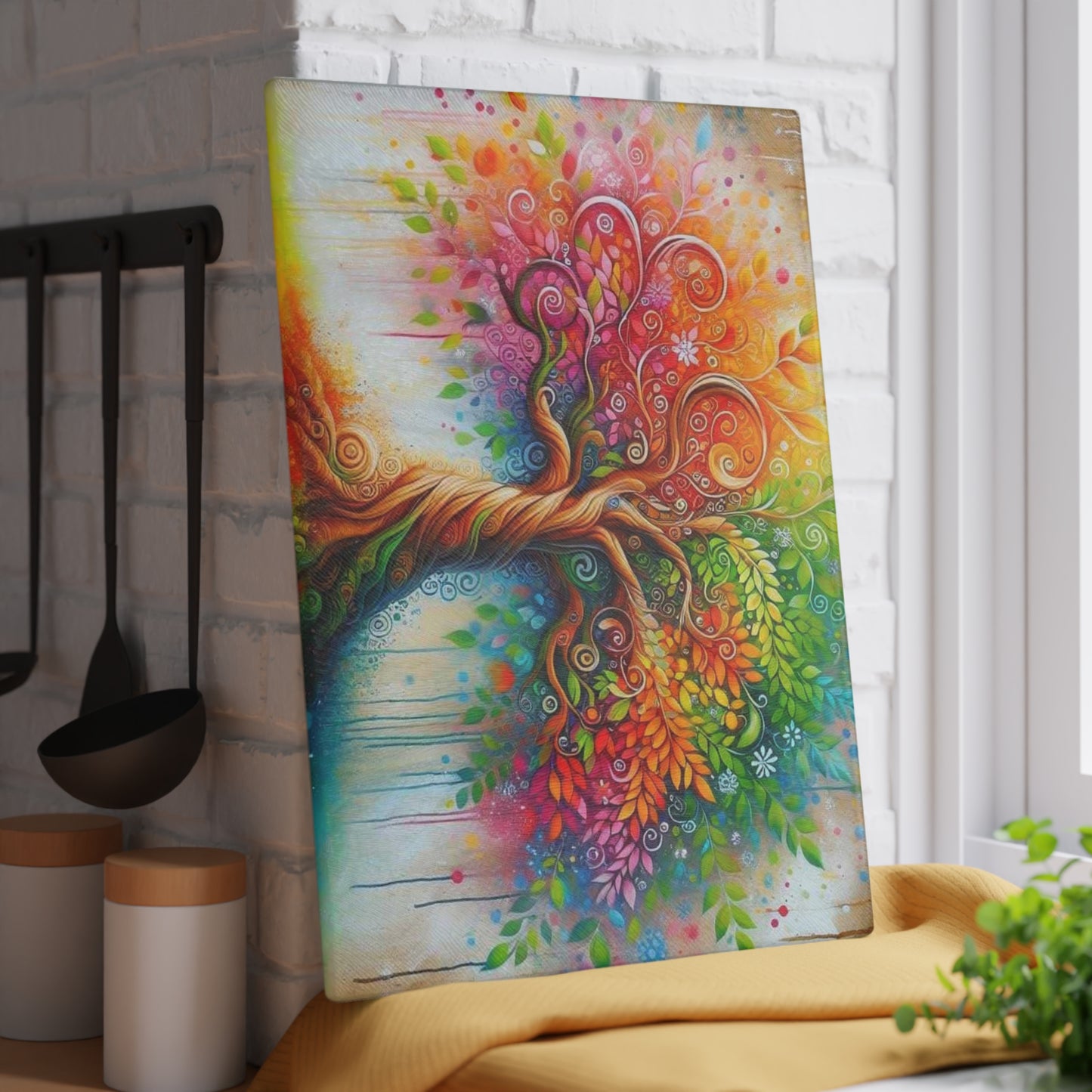 Colorful Tree of Life Tempered Glass Cutting Board