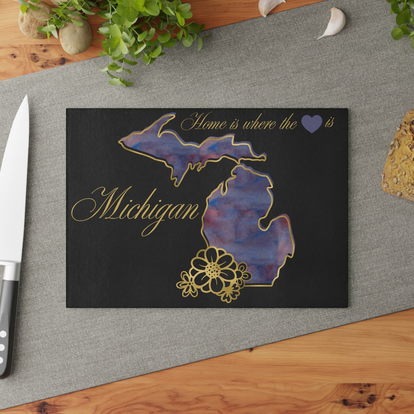 💜 Michigan Floral Cutting Board – Bold Lakeside Beauty with Artistic Elegance 🌺