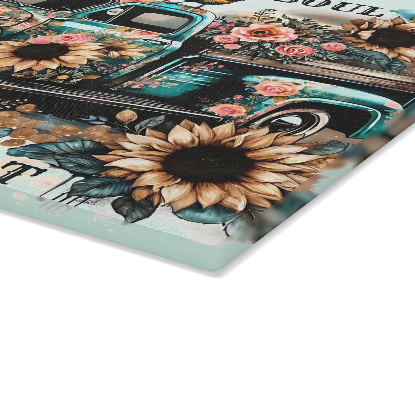 🚜🌻 Vintage Soul Country Heart Cutting Board – Rustic Truck & Sunflower Charm 🐓🌹