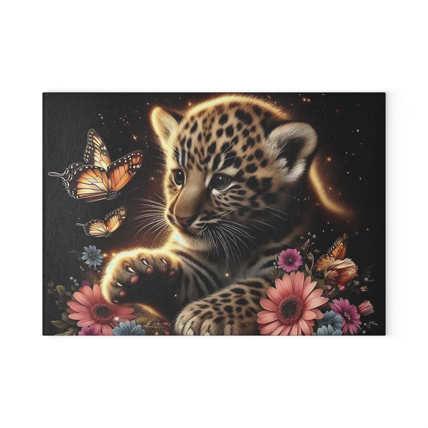 🐆 Baby Leopard & Butterflies Cutting Board – Gentle Jungle Charm for Your Kitchen 🌸🦋