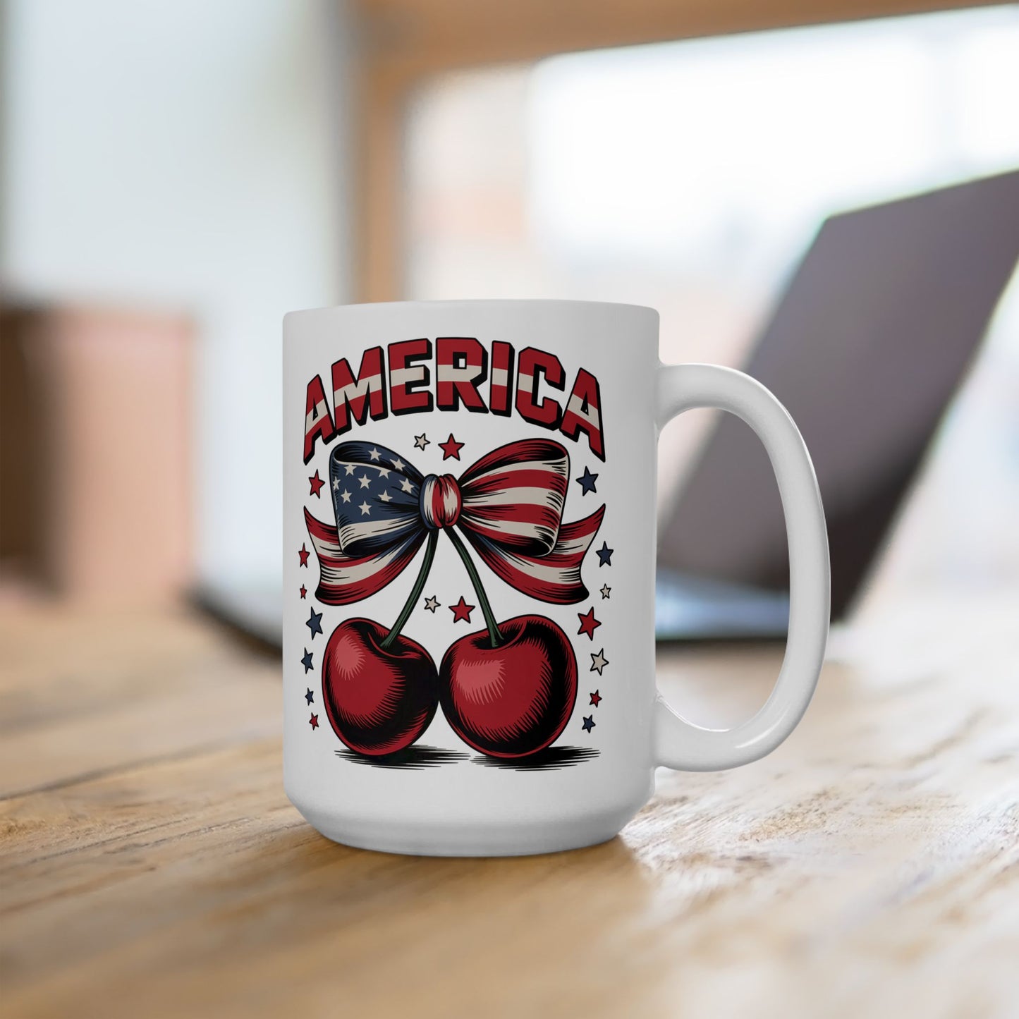Taza con lazo de cereza de EE. UU. y el 4 de julio