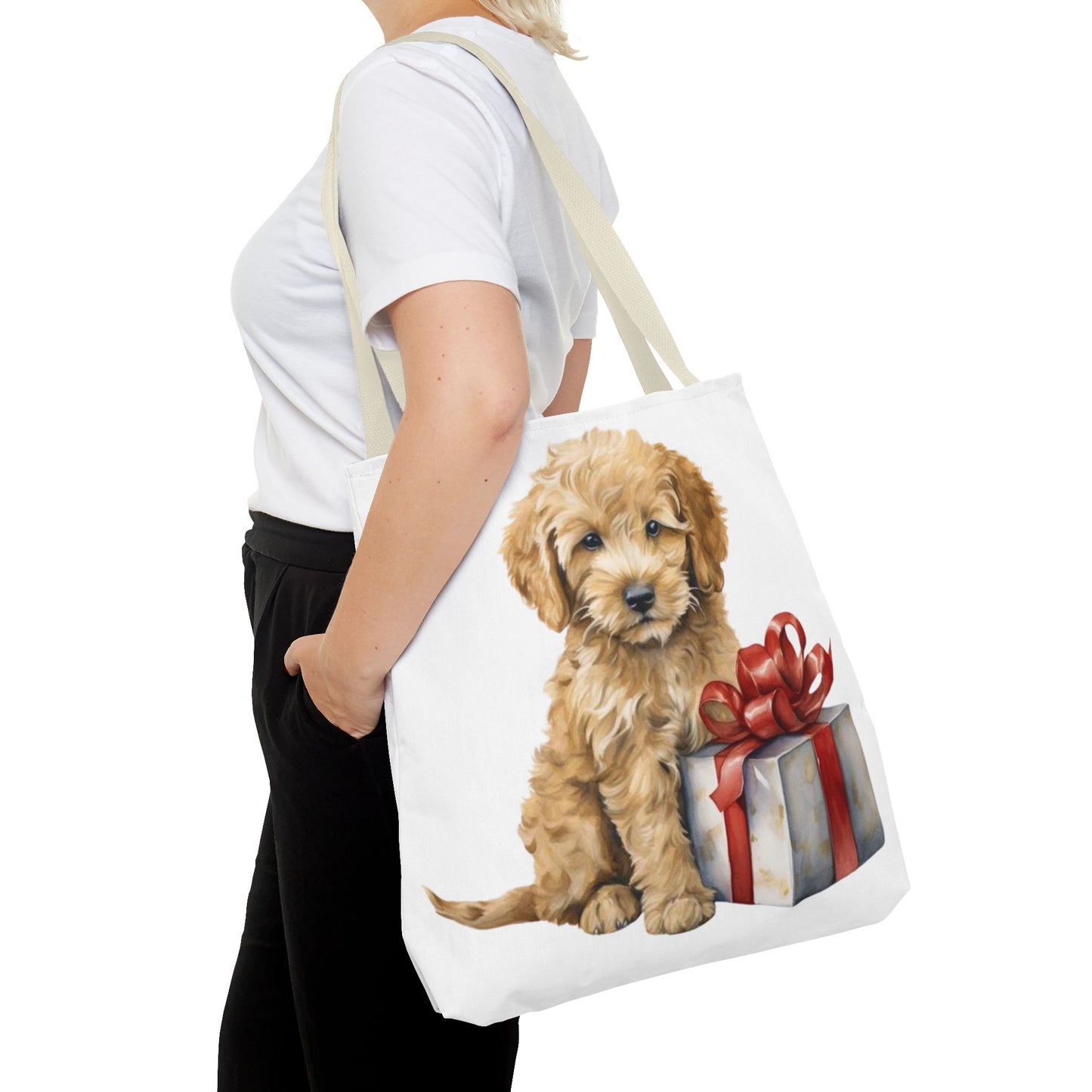 🎁 Goldendoodle Puppy Tote Bag – Sweet & Snuggly Holiday Charm for Dog Lovers 🐶
