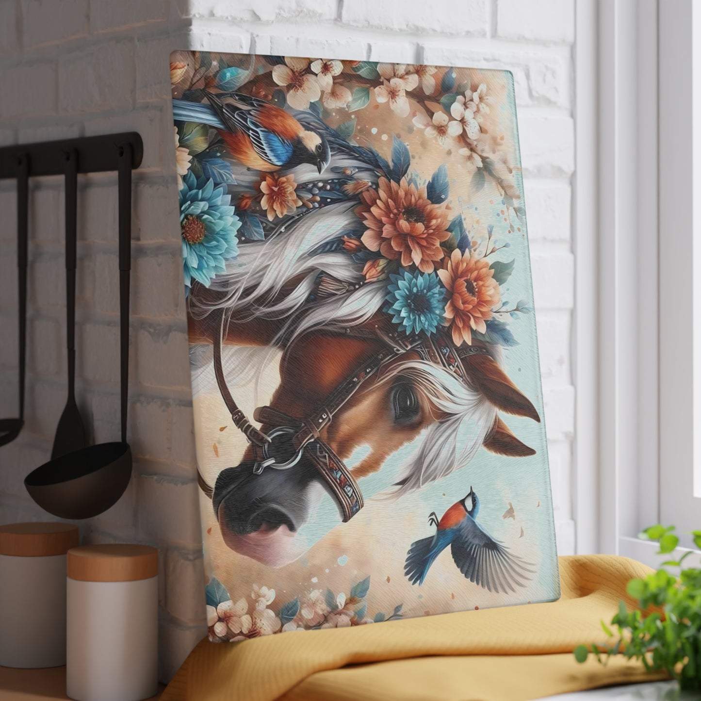 Hermosa tabla de cortar de caballo, tabla de cortar de vidrio templado, tabla de charcutería, tabla de cortar, regalo de inauguración de la casa, tabla de cortar personalizada