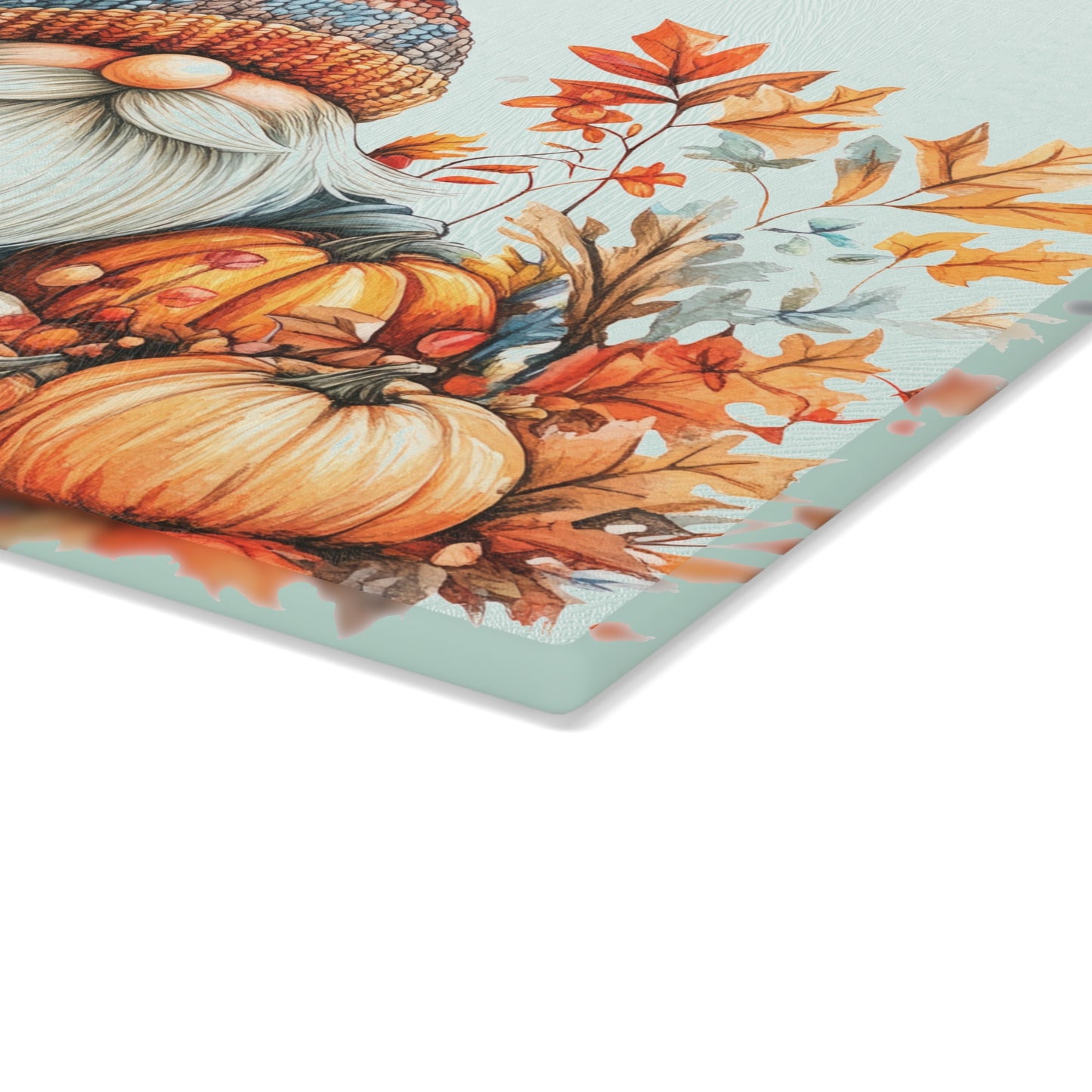Tabla de cortar con gnomos otoñales y calabazas: un acogedor toque otoñal para tu cocina