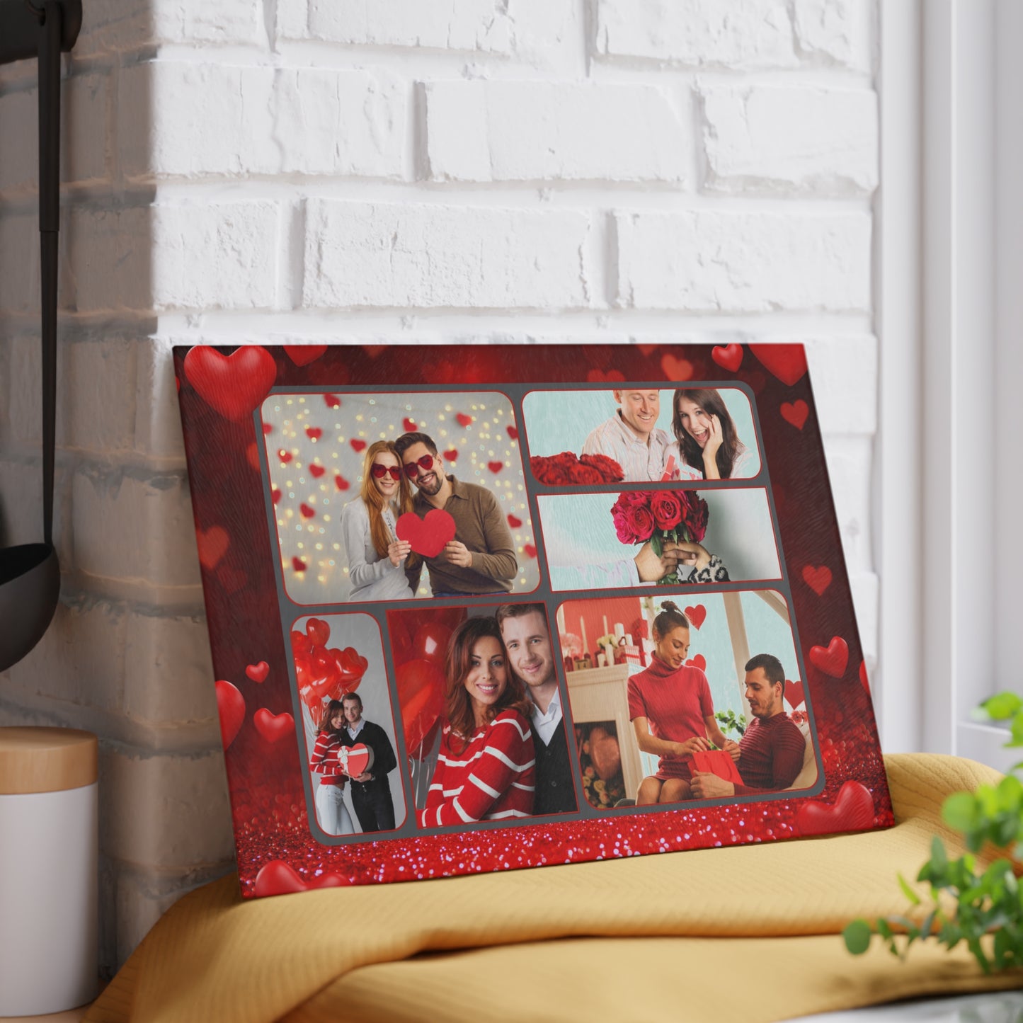 Happy Valentine’s Day Photo Collage Glass Cutting Board – Personalized Romantic Keepsake
