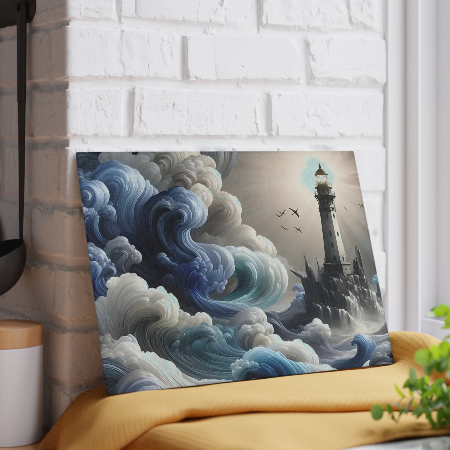 Tabla de cortar con diseño de faro, tabla de charcutería, tabla de cortar única, tabla de cortar de vidrio templado, regalo de inauguración de la casa, tabla de cortar personalizada