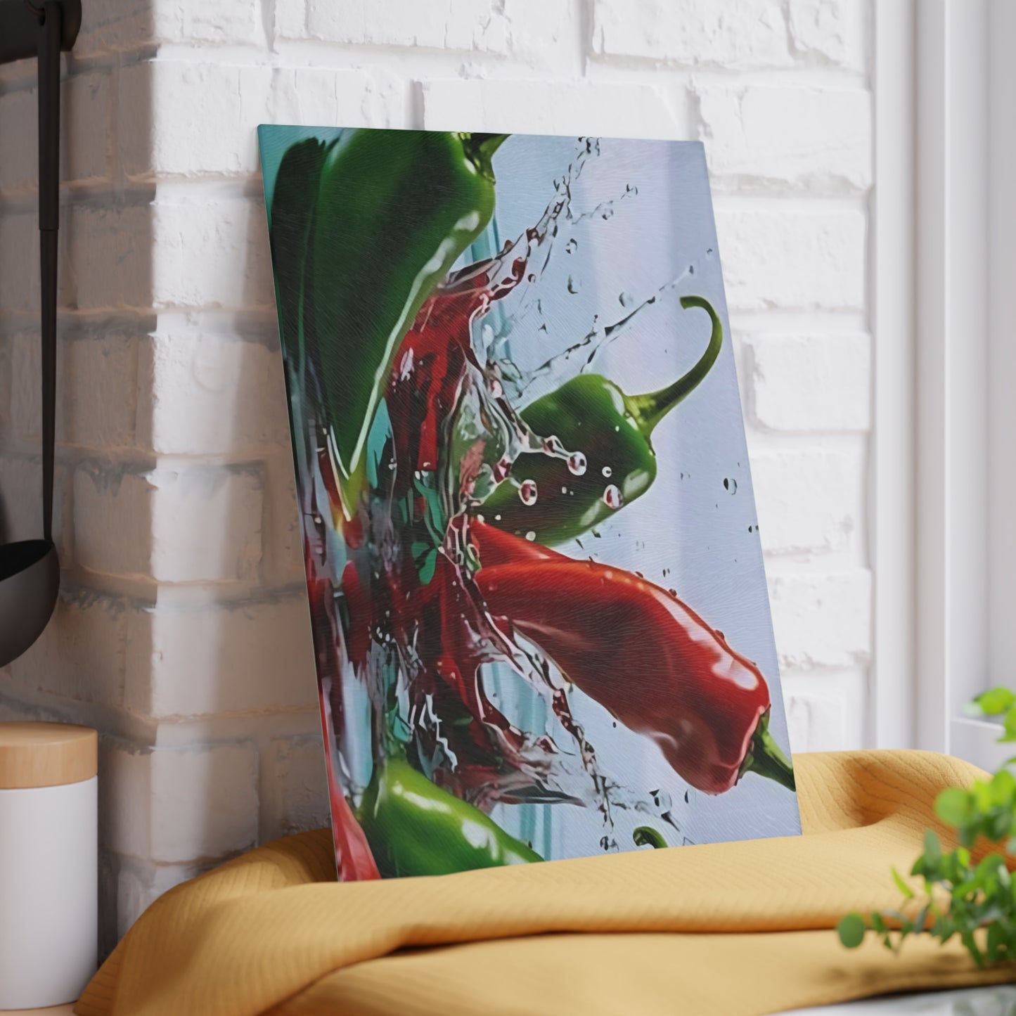 🌶️ Chili Pepper Splash Glass Cutting Board – Spicy Kitchen Vibes!