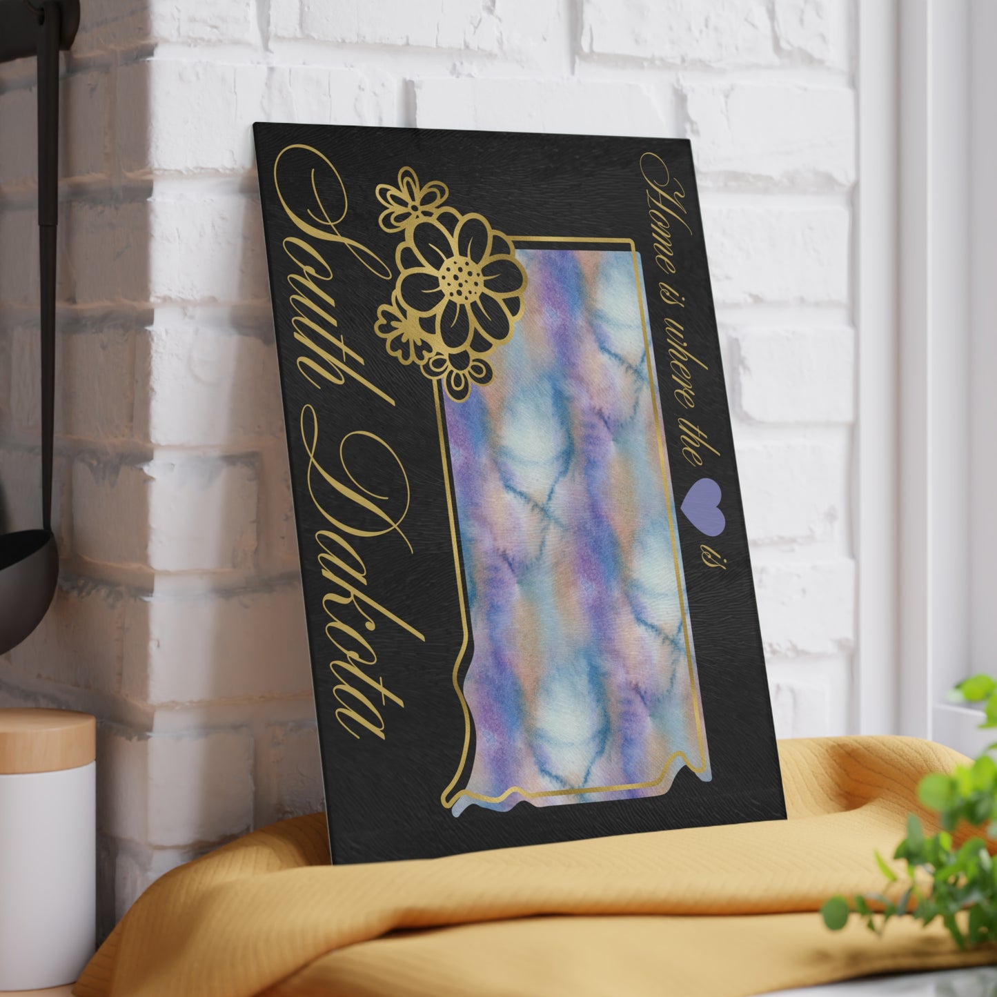 🌾 South Dakota Floral State Cutting Board – Prairie Pastels with Golden Accents 🌼