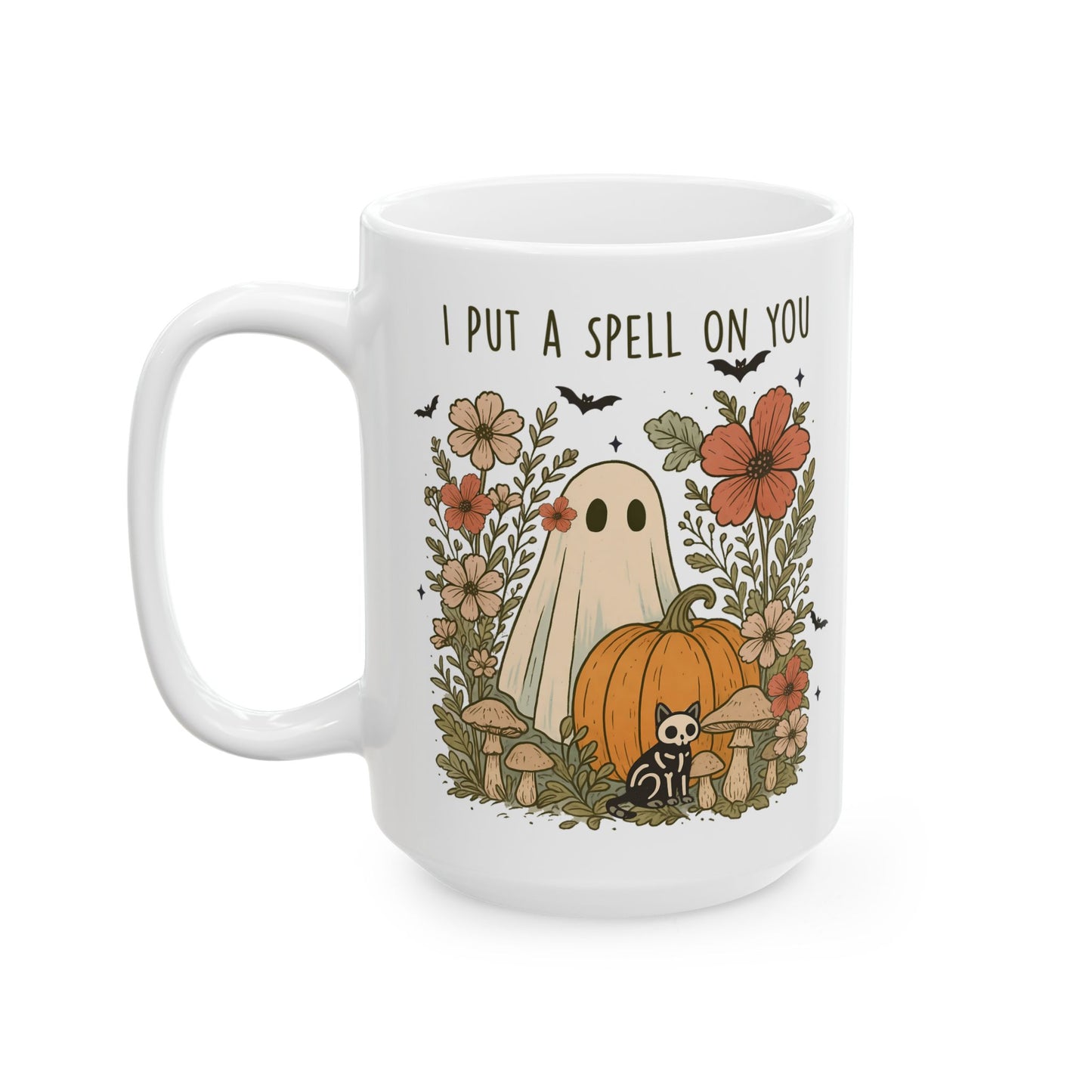 🎃 "I Put a Spell on You" Halloween Mug – Ghostly Charm with Autumn Blooms 👻🍄