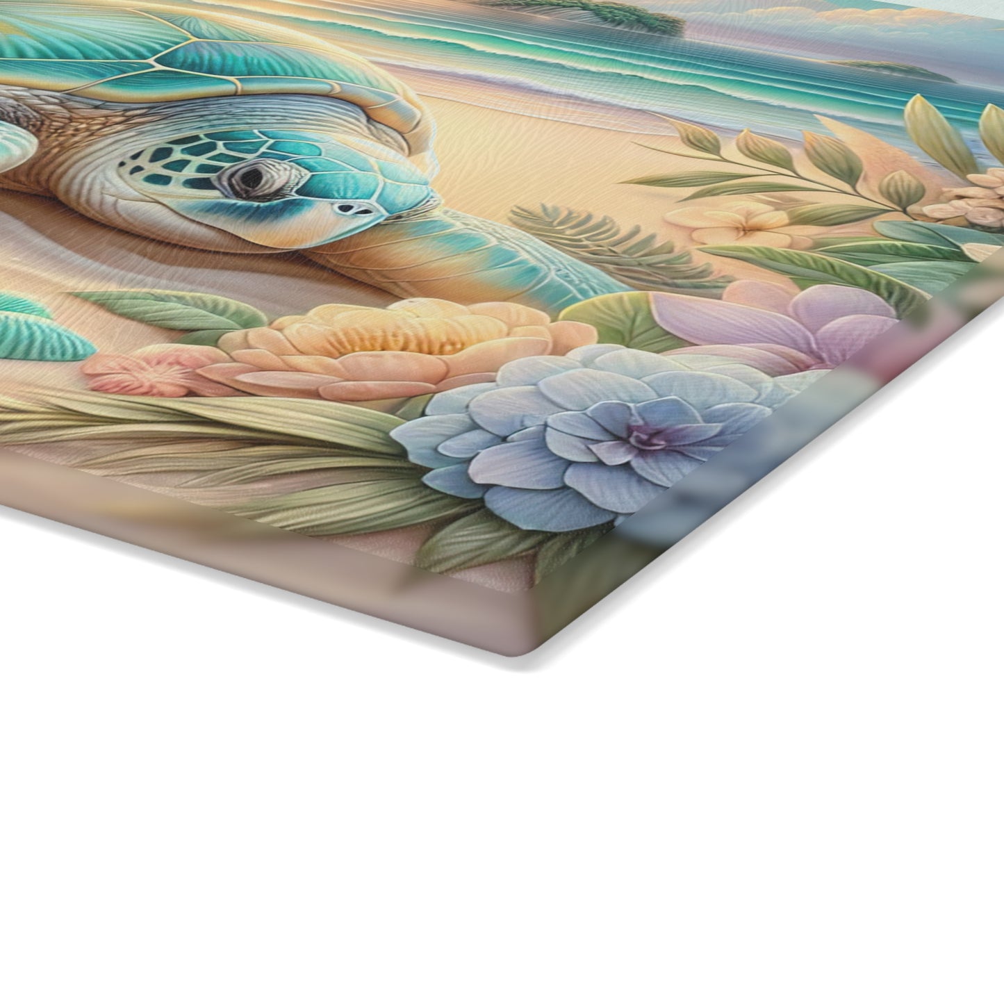 Tabla de cortar con diseño de tortuga marina y flores de playa: un escape tranquilo al océano para tu cocina