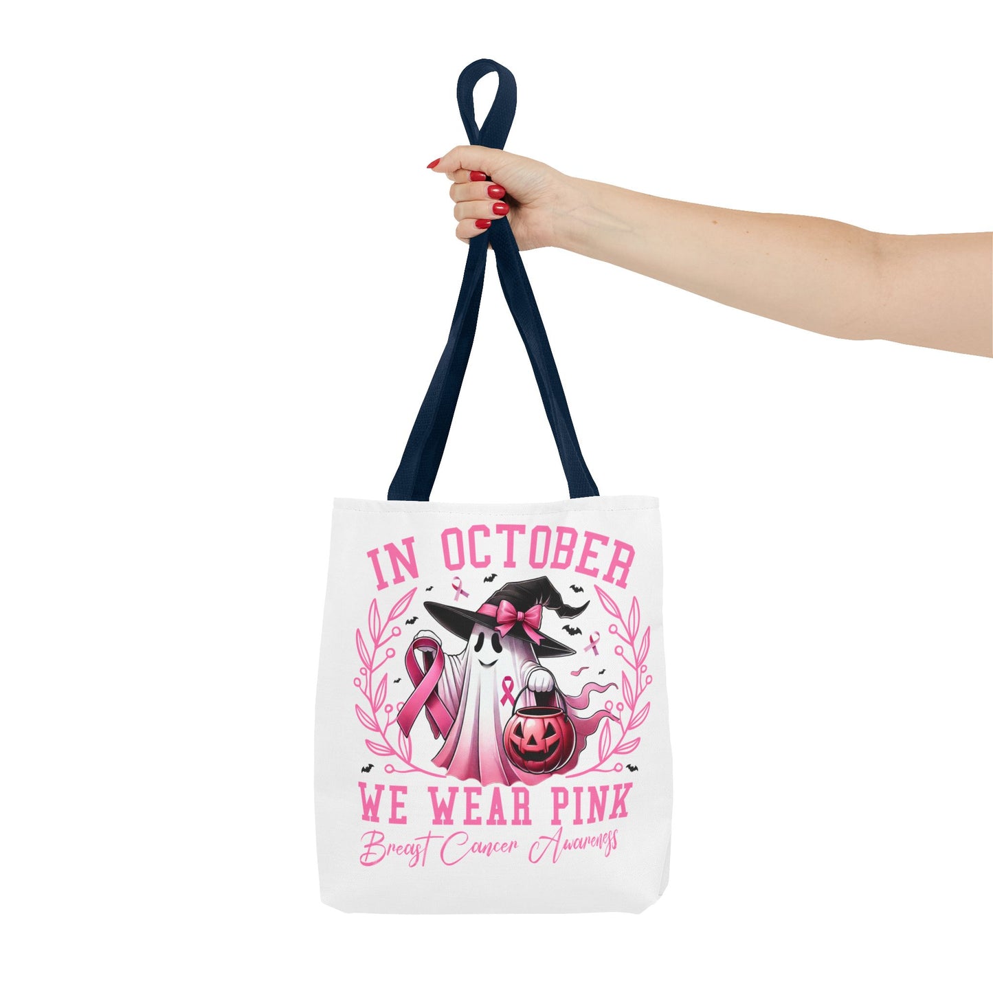 🎀 In October We Wear Pink Tote Bag – Breast Cancer Awareness with Spooky Charm 🎃