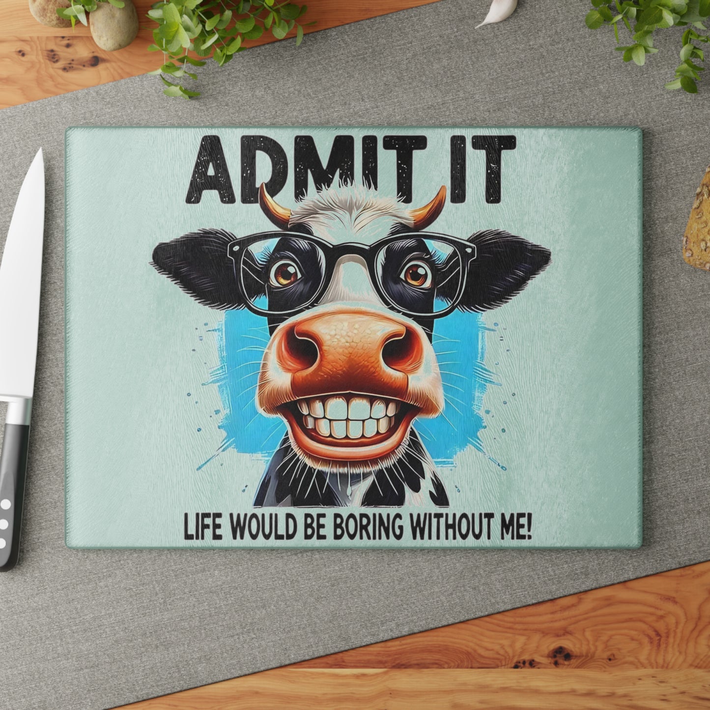 Tabla de cortar de vaca, decoración de cocina divertida, regalo para amantes de las vacas, tabla de cortar de vidrio, accesorio de cocina peculiar, tabla de cortar humorística, decoración de vaca