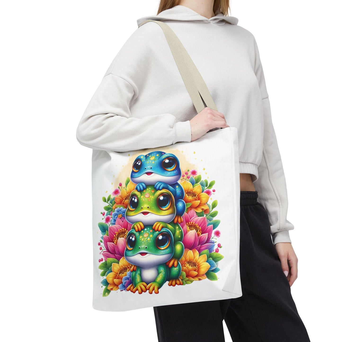 ๐ธ Stacked Frogs Floral Tote Bag โ Colorful Whimsy for Every Day ๐ธ๐
