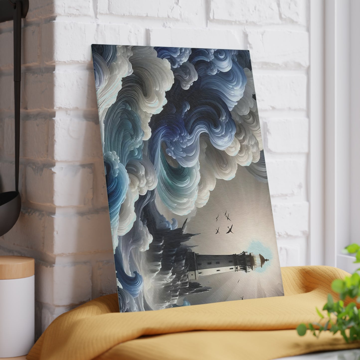 Tabla de cortar con diseño de faro, tabla de charcutería, tabla de cortar única, tabla de cortar de vidrio templado, regalo de inauguración de la casa, tabla de cortar personalizada