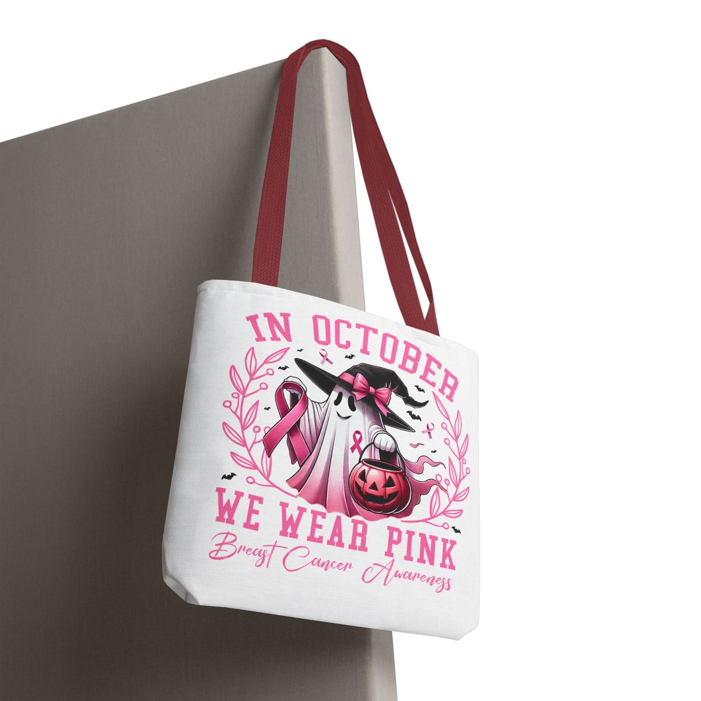 🎀 In October We Wear Pink Tote Bag – Breast Cancer Awareness with Spooky Charm 🎃