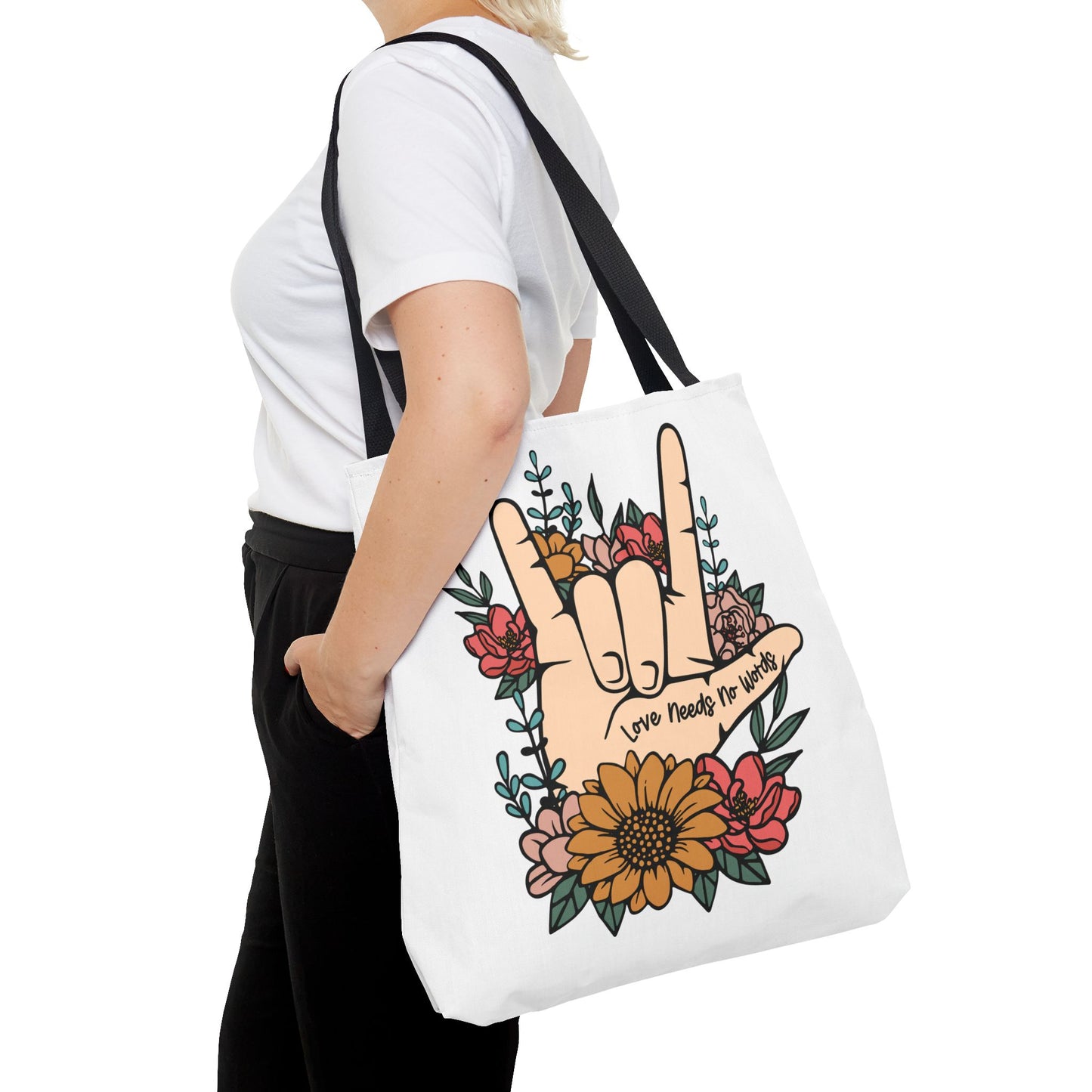 Bolsa de tela con gesto de "Te amo" en ASL (siglas en inglés)