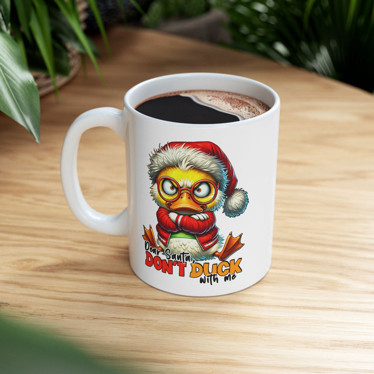 Querido Santa, no te agaches conmigo: divertida taza navideña con forma de pato para los espíritus navideños más atrevidos.
